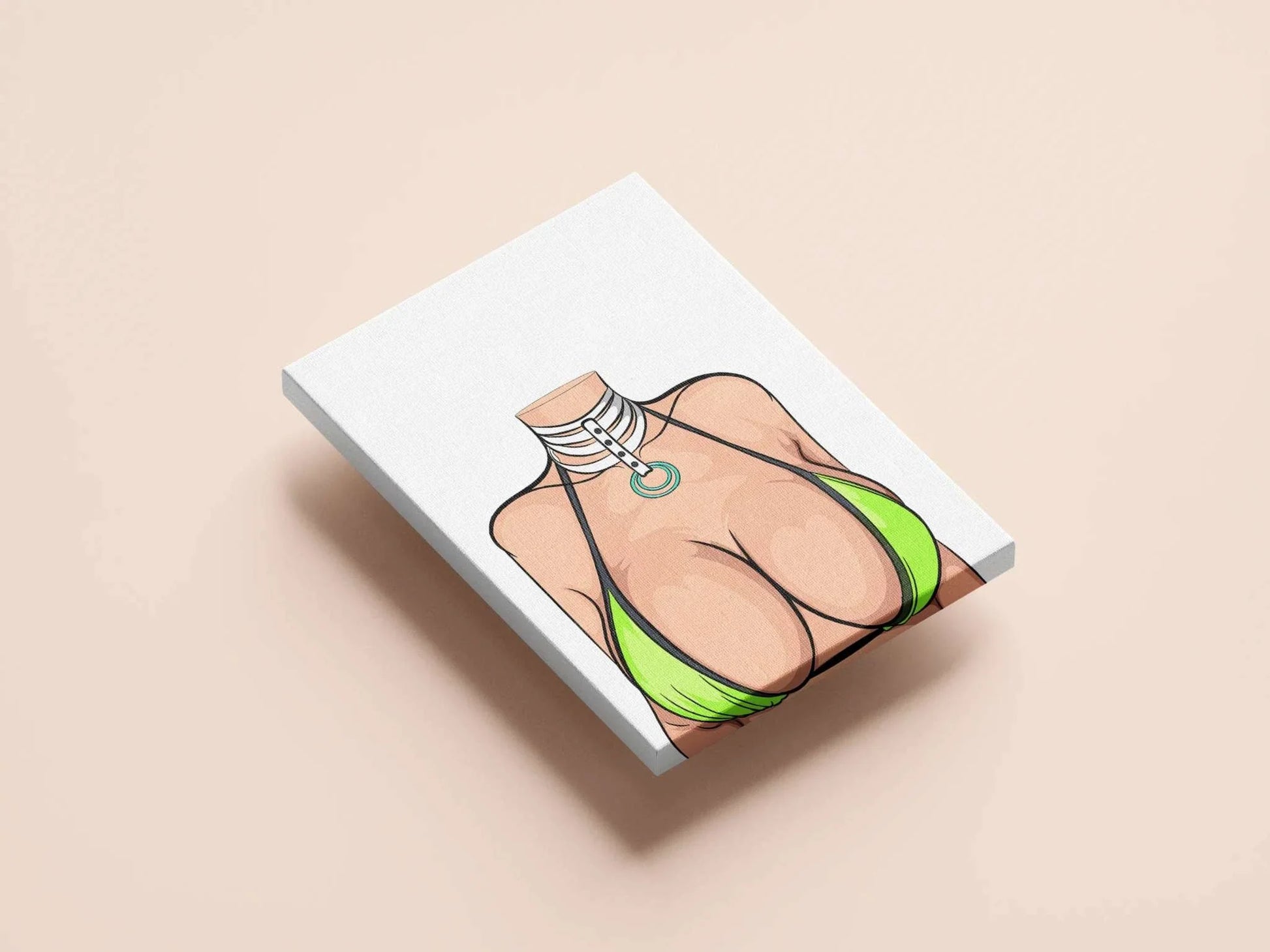 Model 24 digital art print featuring a lime bikini and choker in vibrant baked art style.