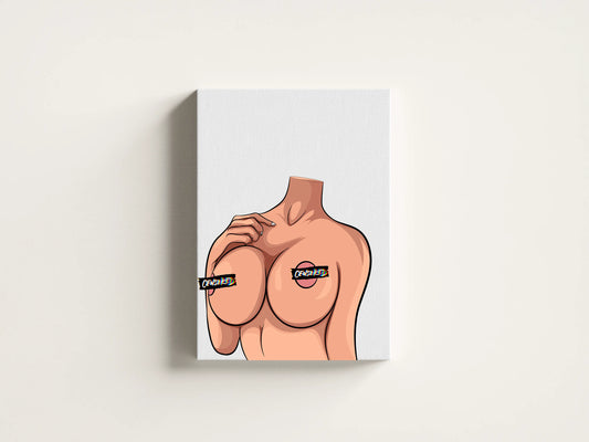 Headless female figure digital art with "Censored" labels, Model 26 - Baked Art.