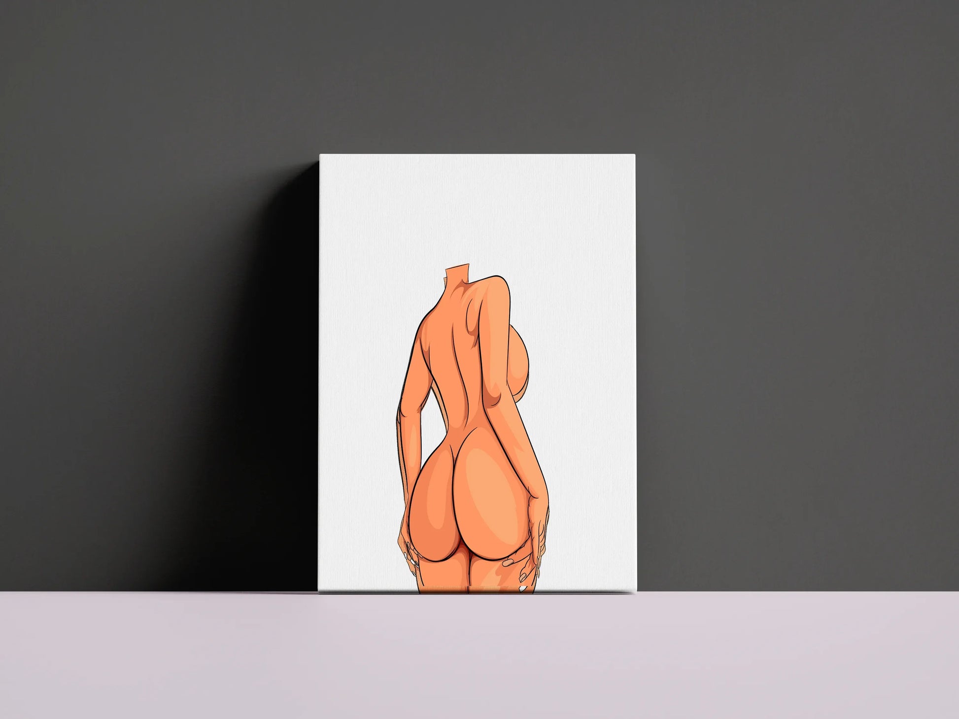 Curvy Elegance digital art of a headless female figure on a canvas against a dark backdrop.