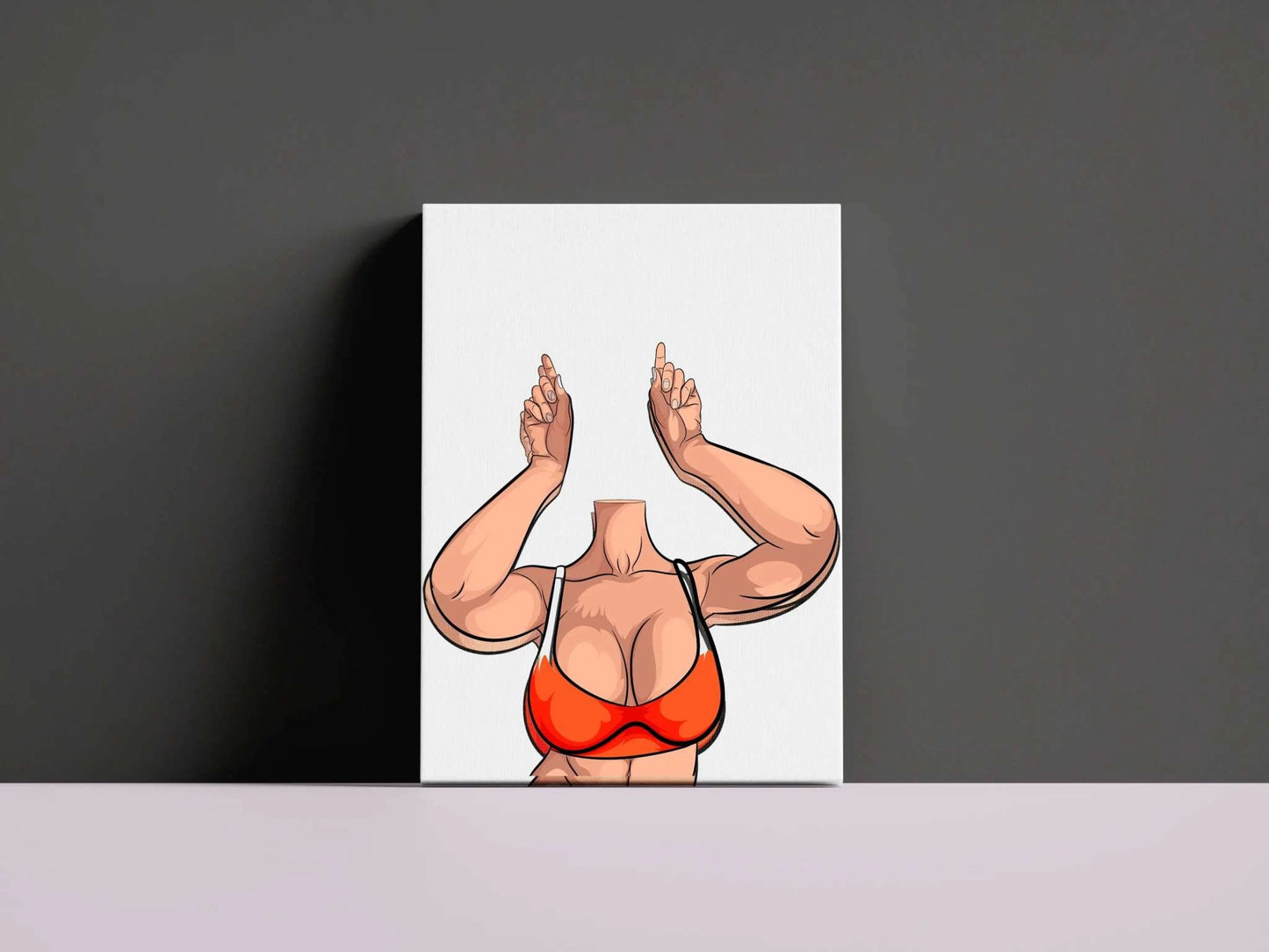 Model 28 - Baked Art pop art illustration with vibrant orange top and dynamic pose, perfect for modern decor.