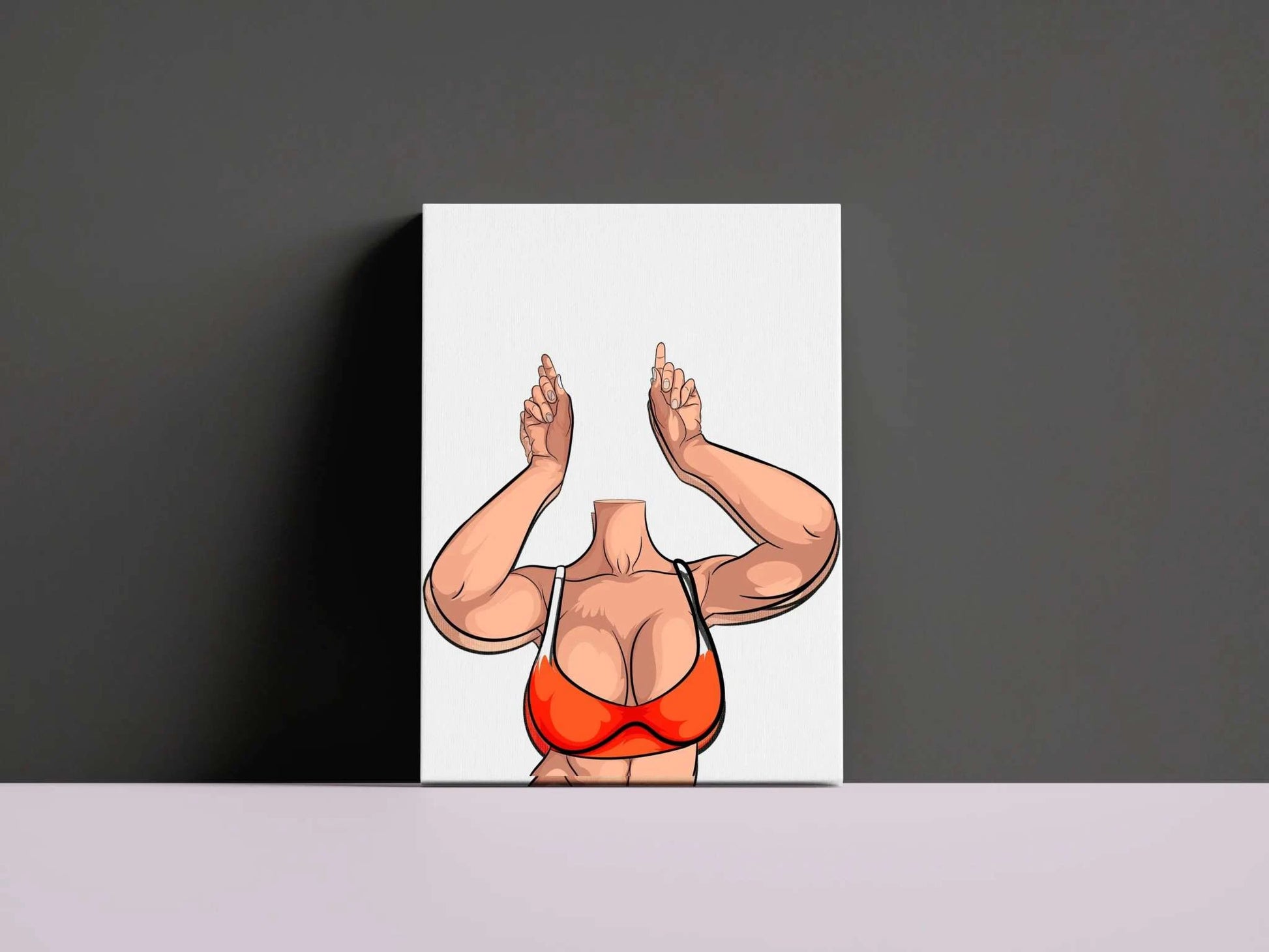 Model 28 - Baked Art pop art illustration with vibrant orange top and dynamic pose, perfect for modern decor.
