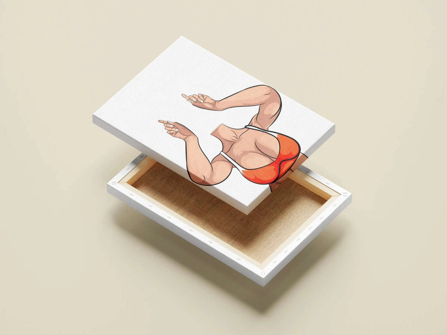 Bold pop art illustration featuring a dynamic pose with an orange top, perfect for modern decor and creative projects.