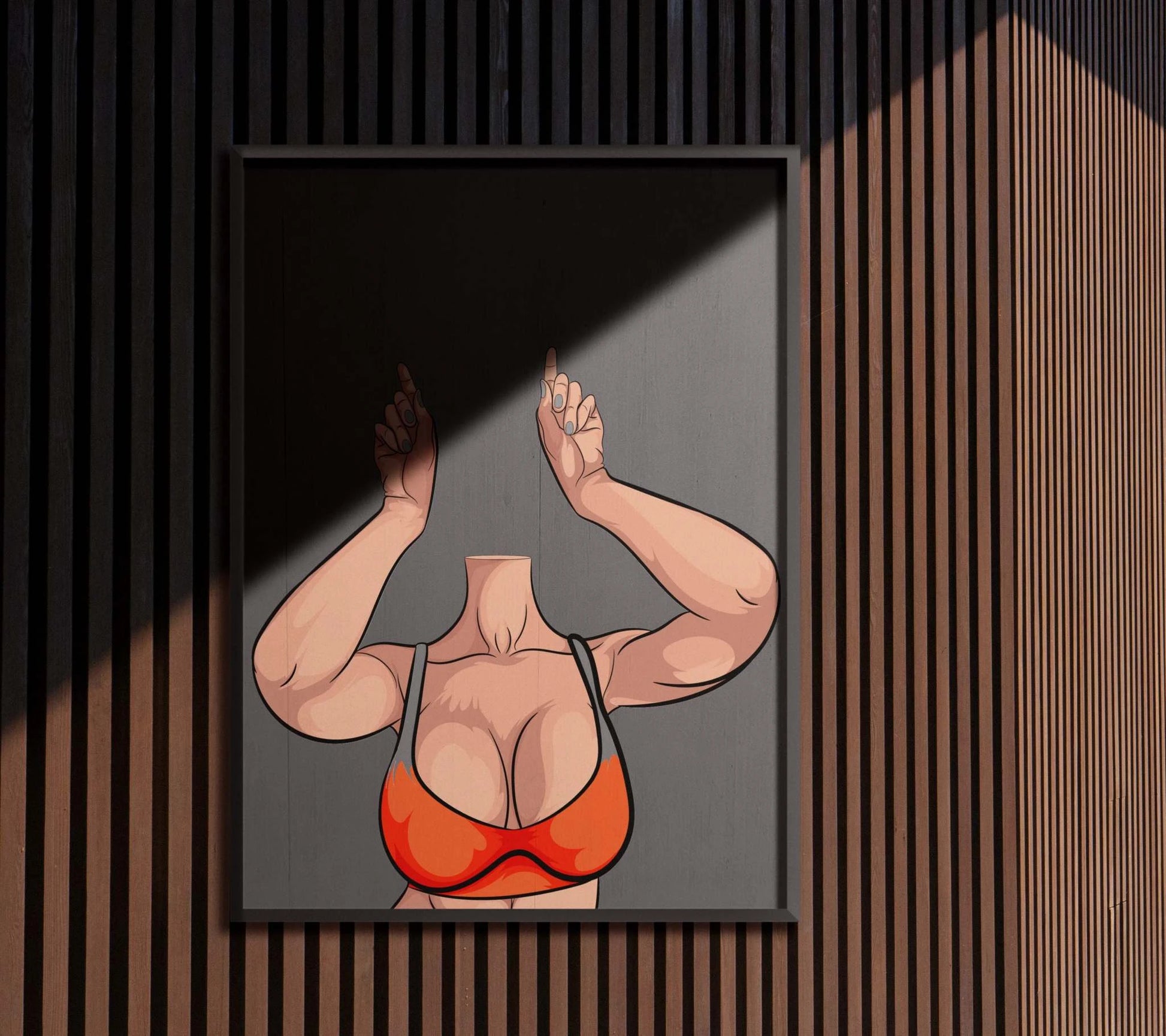 Vibrant digital pop art featuring Model 28 in an orange top, showcasing bold lines and rich skin tones.