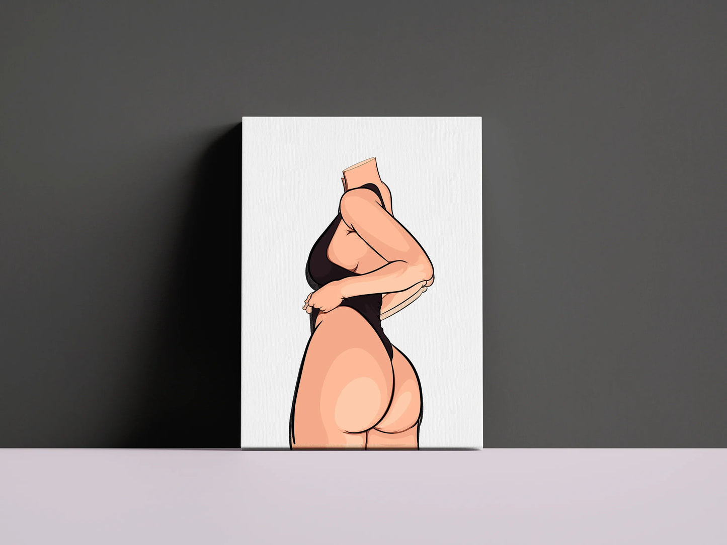 Bikini Model 30 digital pop art print, minimalist headless figure in black outfit, focus on curves.