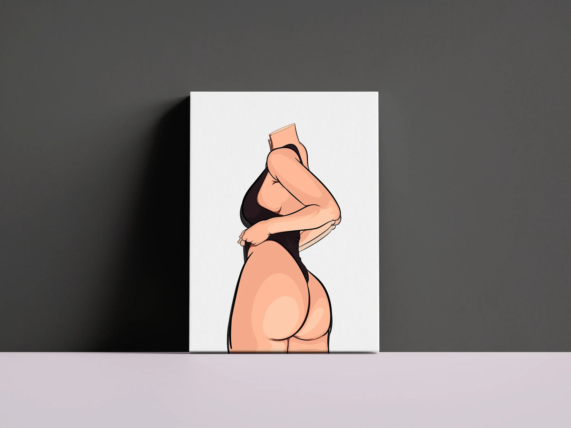 Bikini Model 30 digital pop art print, minimalist headless figure in black outfit, focus on curves.
