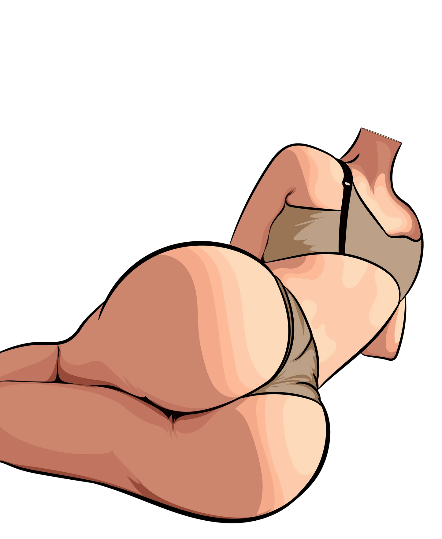 Modern minimalist digital artwork of a lingerie model with bold lines and smooth shading, titled "Model 34 - Baked Art".