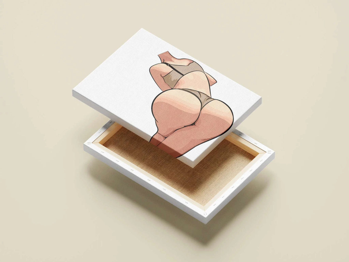 Model 34 - Baked Art digital artwork on canvas box, minimalist aesthetic, bold lines.