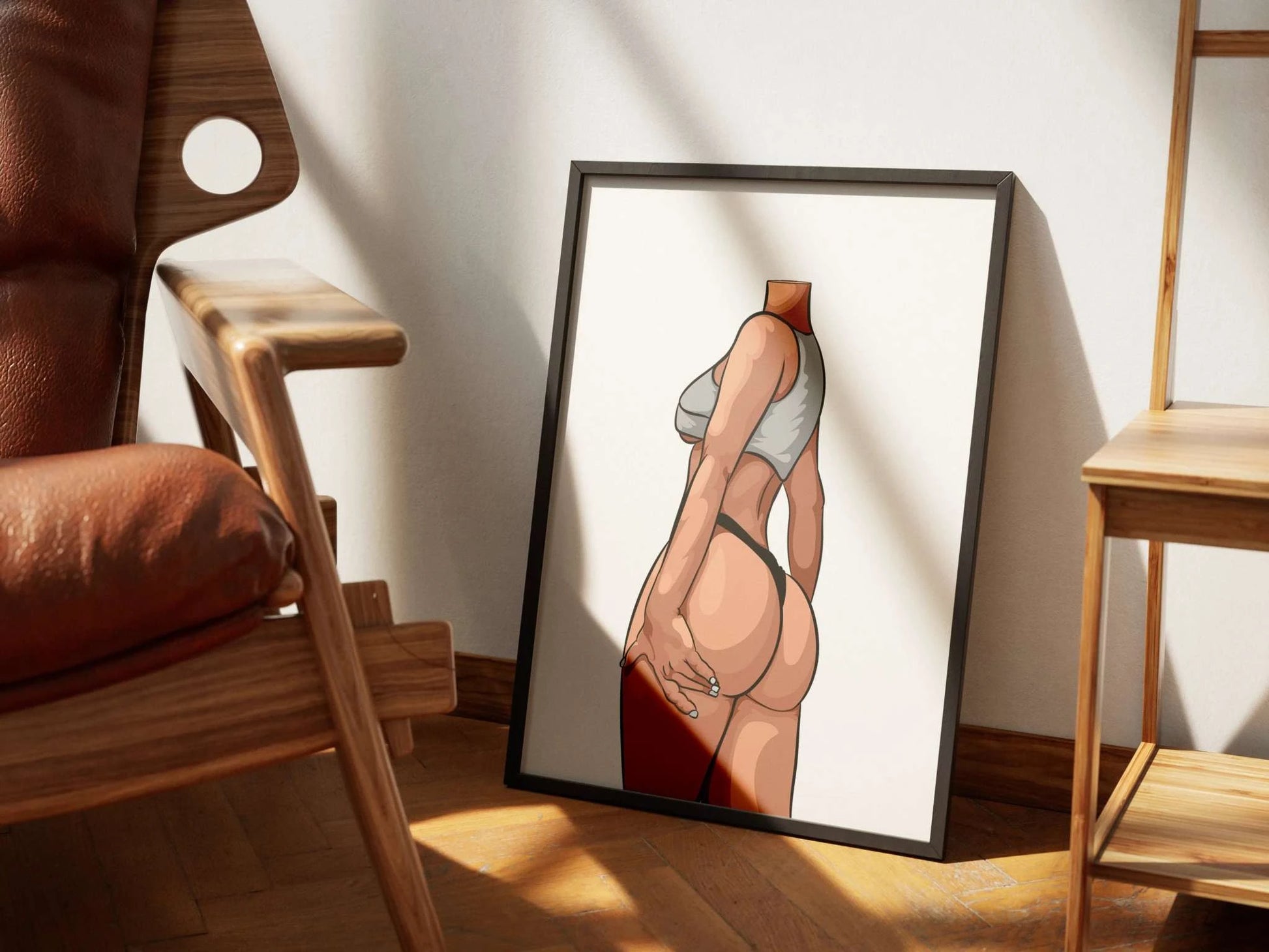 Digital illustration of female form, Model 35 - Baked Art, showcasing bold lines and vibrant shading in a framed artwork.