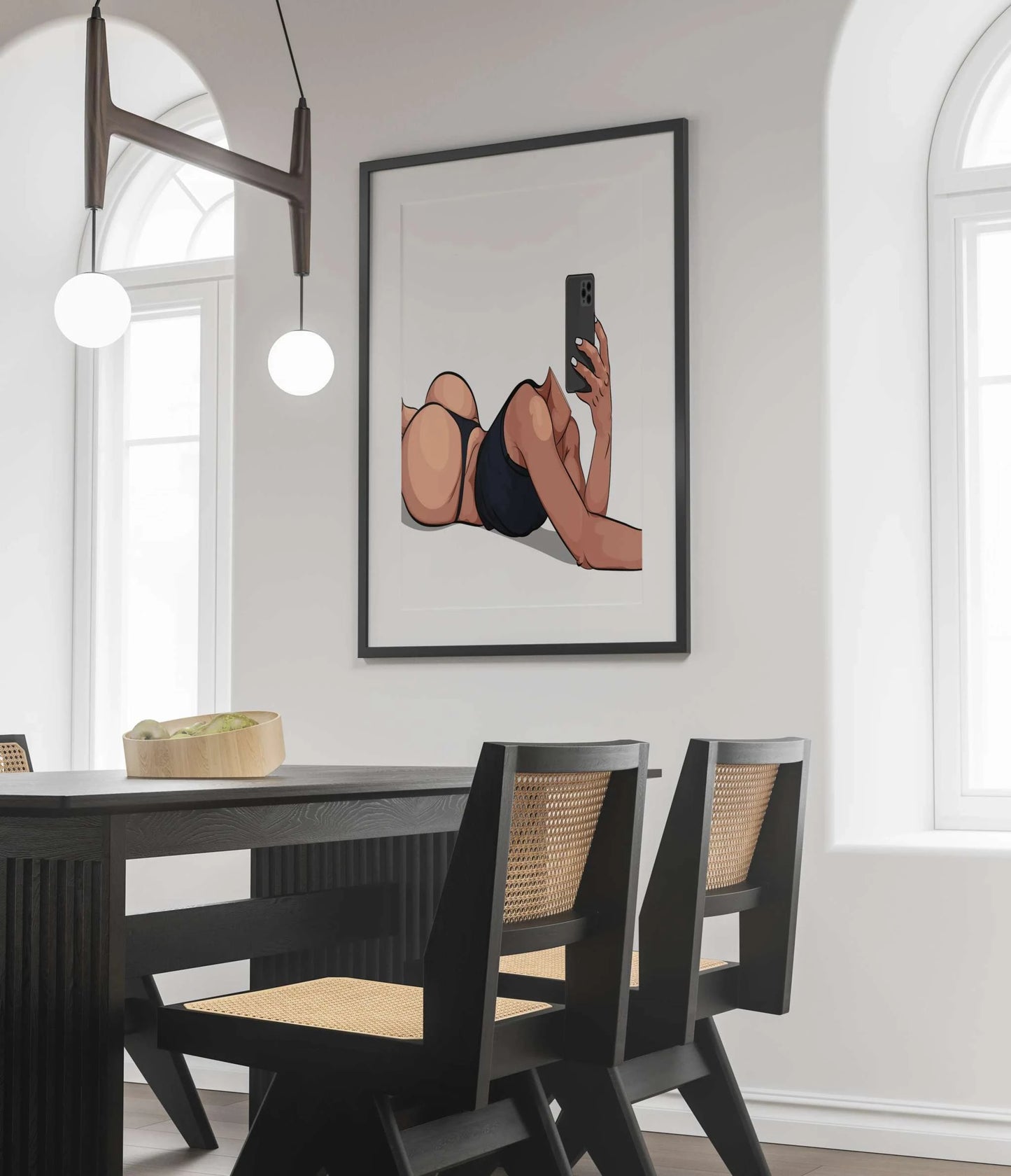 Digital illustration, Model 36 - Baked Art, bold curves, modern color palette, empowering pose.