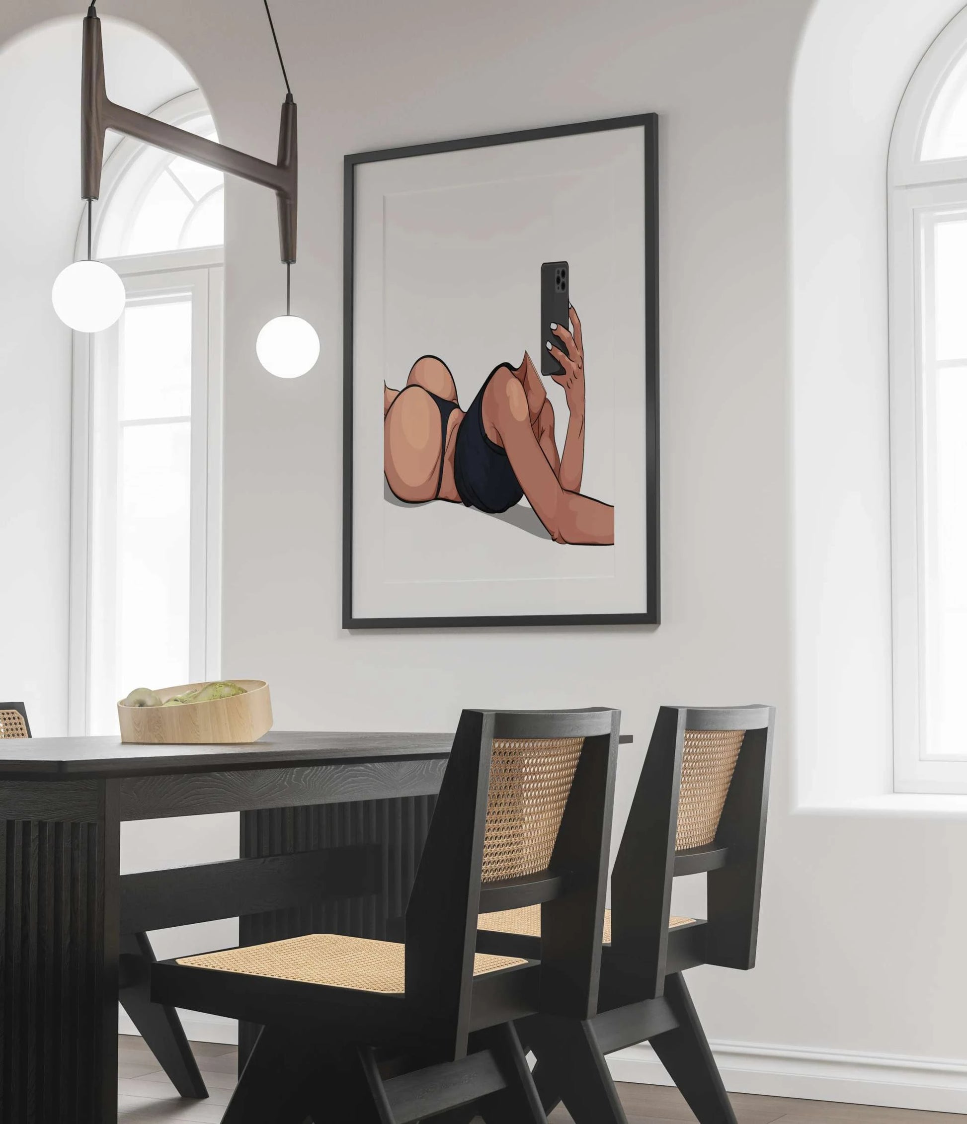 Digital illustration, Model 36 - Baked Art, bold curves, modern color palette, empowering pose.