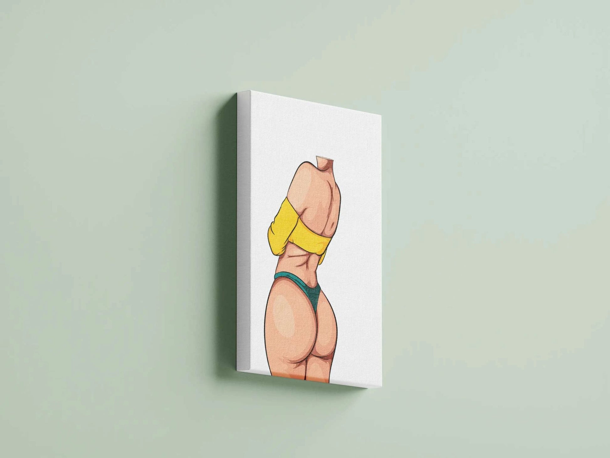 Digital art of Model 37 in yellow top, showcasing bold curves and dynamic pose.