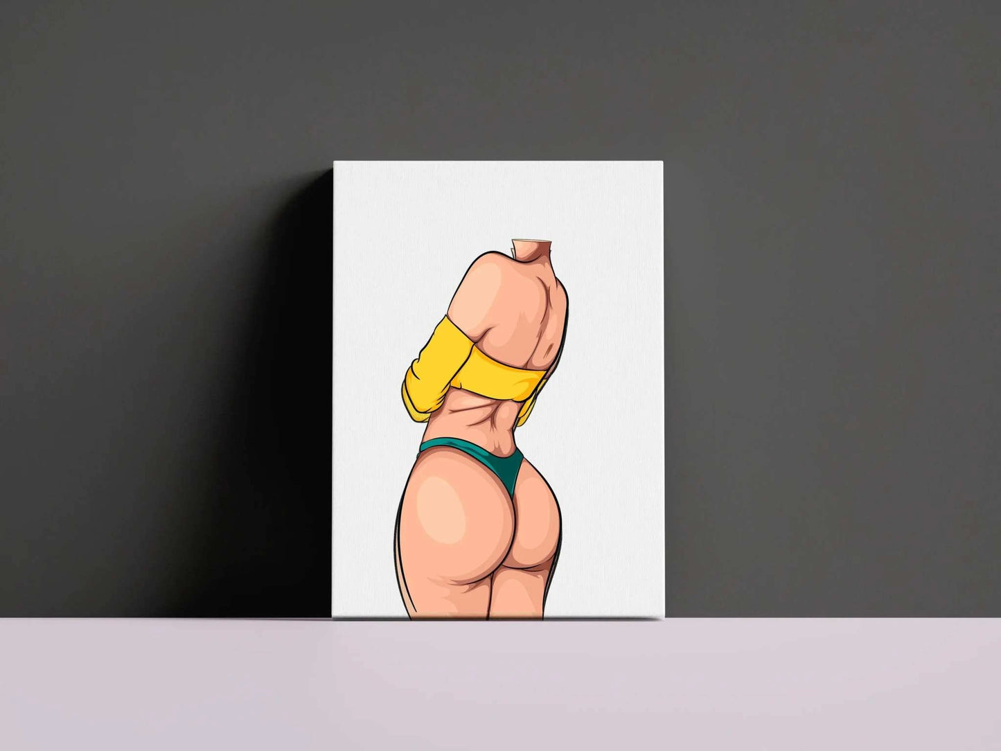 Digital art illustration featuring Model 37 in a dynamic pose with a bright yellow top, highlighting bold curves and contrasting tones.