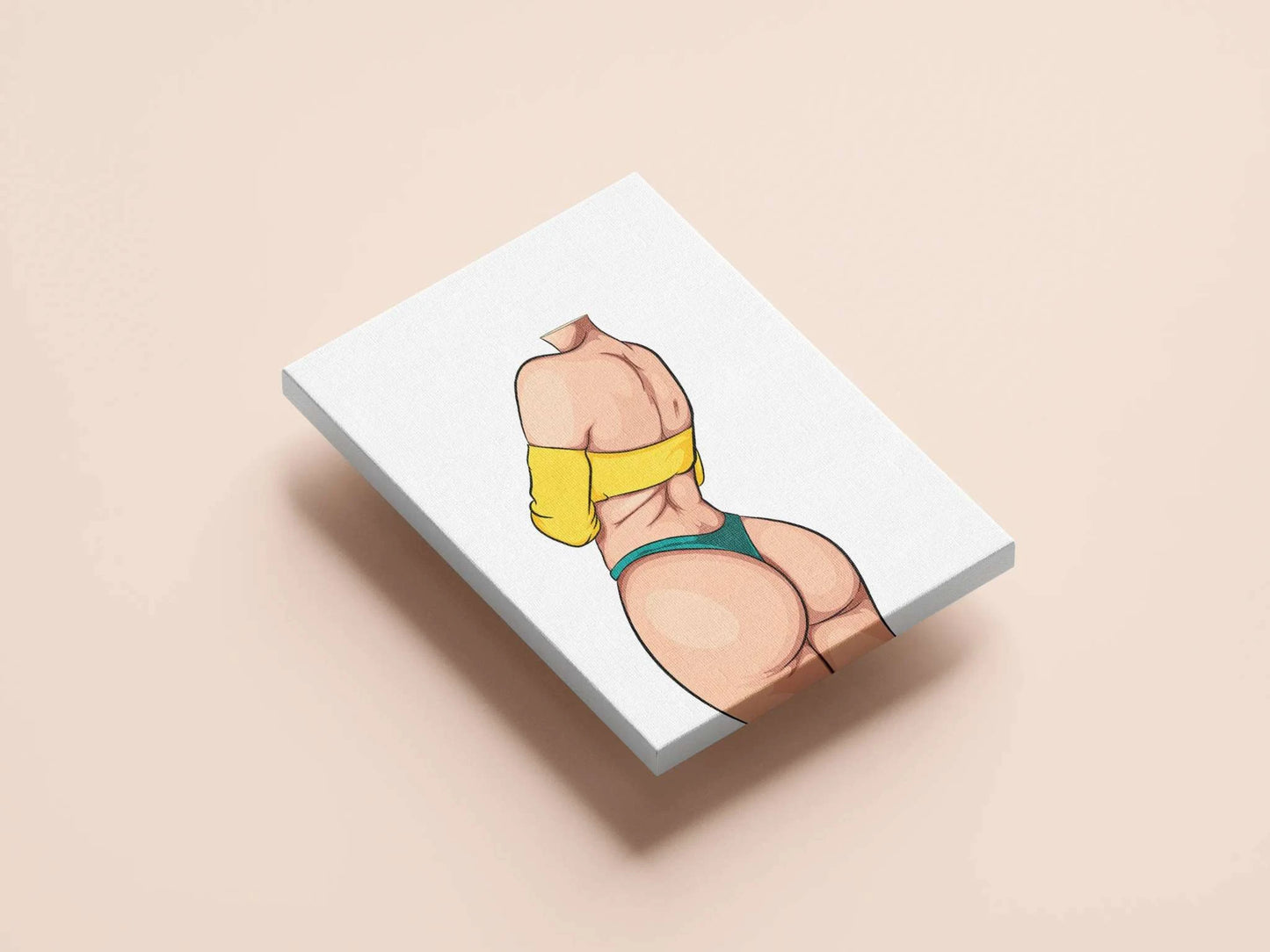 Digital art of Model 37 in yellow top with bold curves, striking contrast.