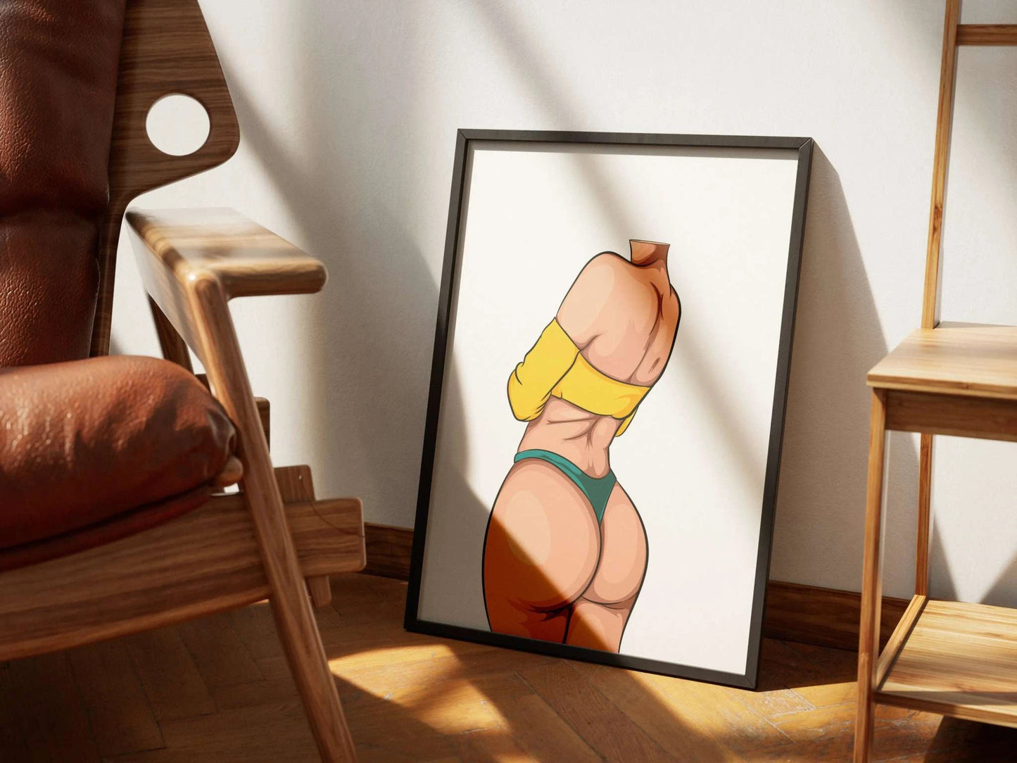 Digital illustration of Model 37 - Baked Art, featuring bold curves, warm and cool tones, and a dynamic pose in a yellow top.