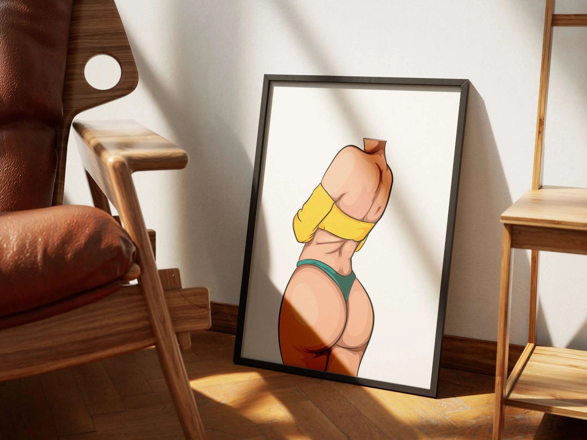 Digital illustration of Model 37 - Baked Art, featuring bold curves, warm and cool tones, and a dynamic pose in a yellow top.