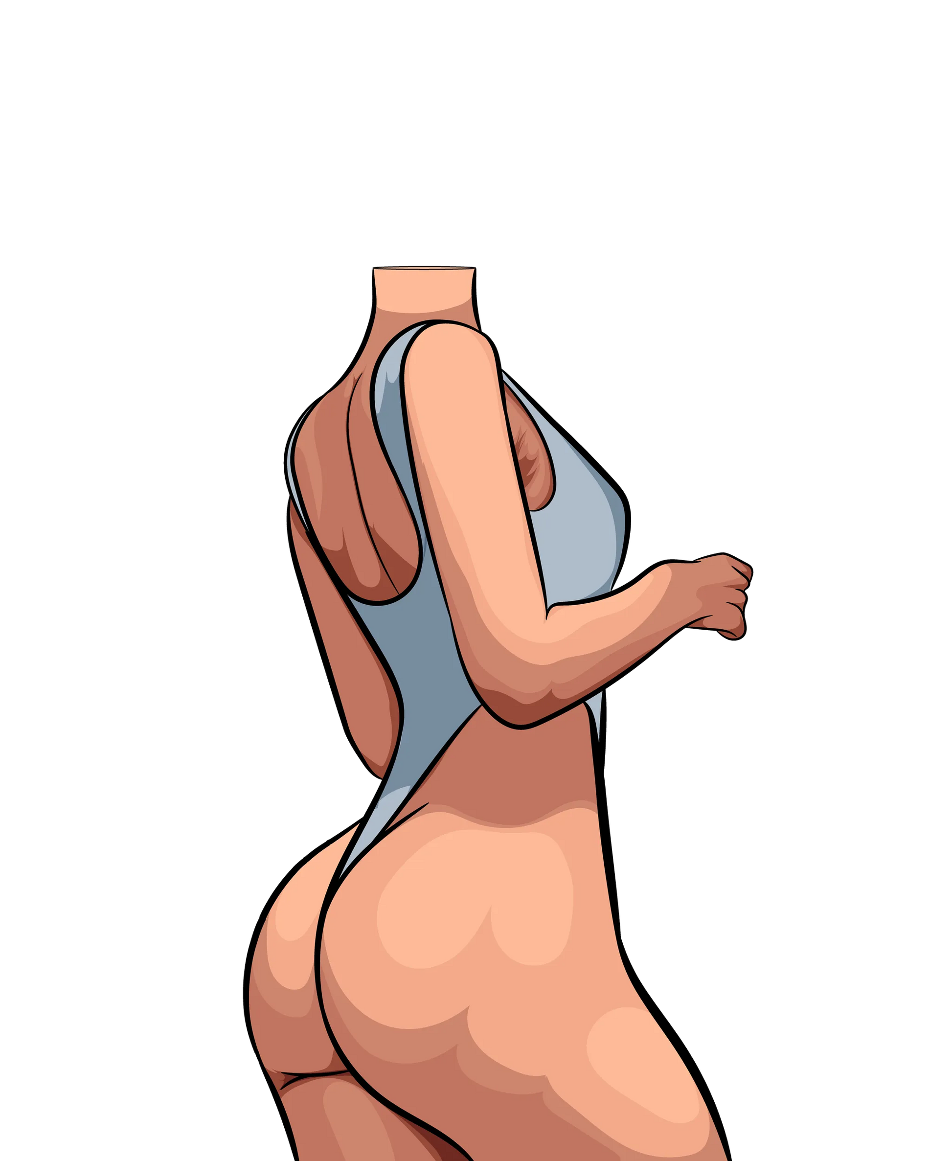 Bikini Model 39 digital artwork, elegant curvy figure in bodysuit, Baked Art.