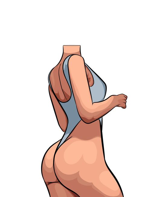 Bikini Model 39 digital artwork, elegant curvy figure in bodysuit, Baked Art.