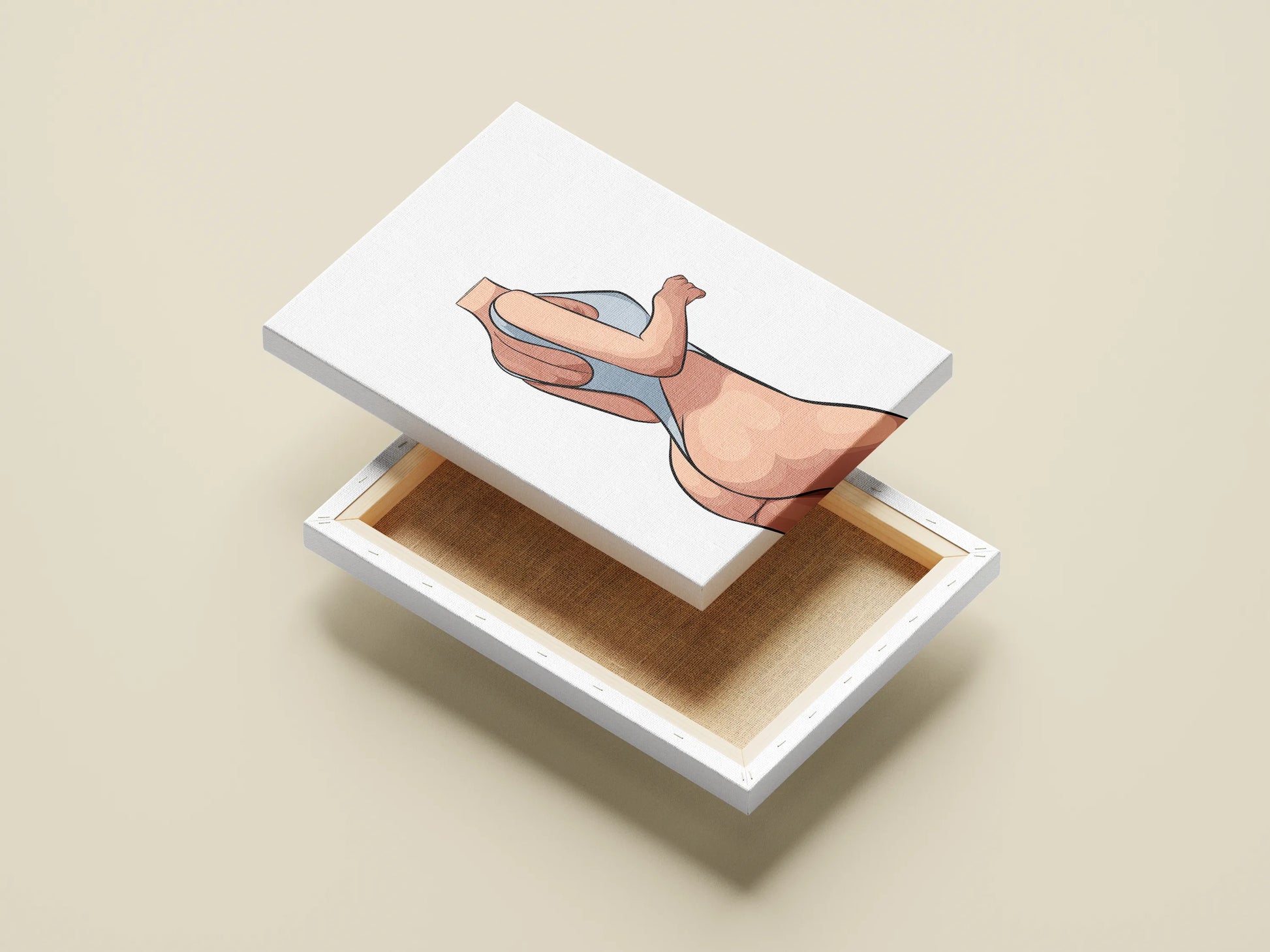 Digital artwork of a curvy figure in a sleek bodysuit, representing "Model 39 - Baked Art," displayed on a canvas surface.