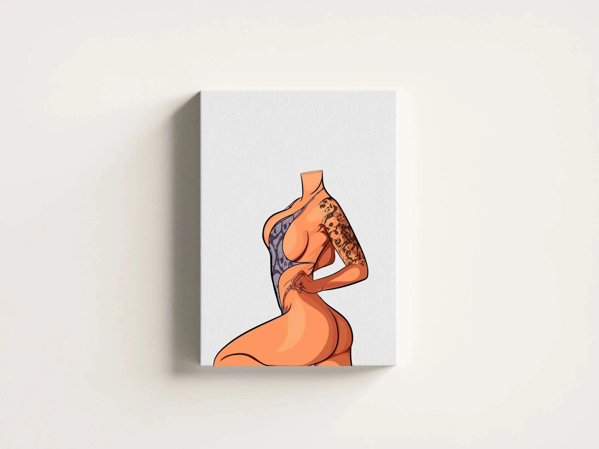 Digital illustration of a bikini model in Model 3 Baked Art style, featuring intricate tattoo details and perfect for creative projects.