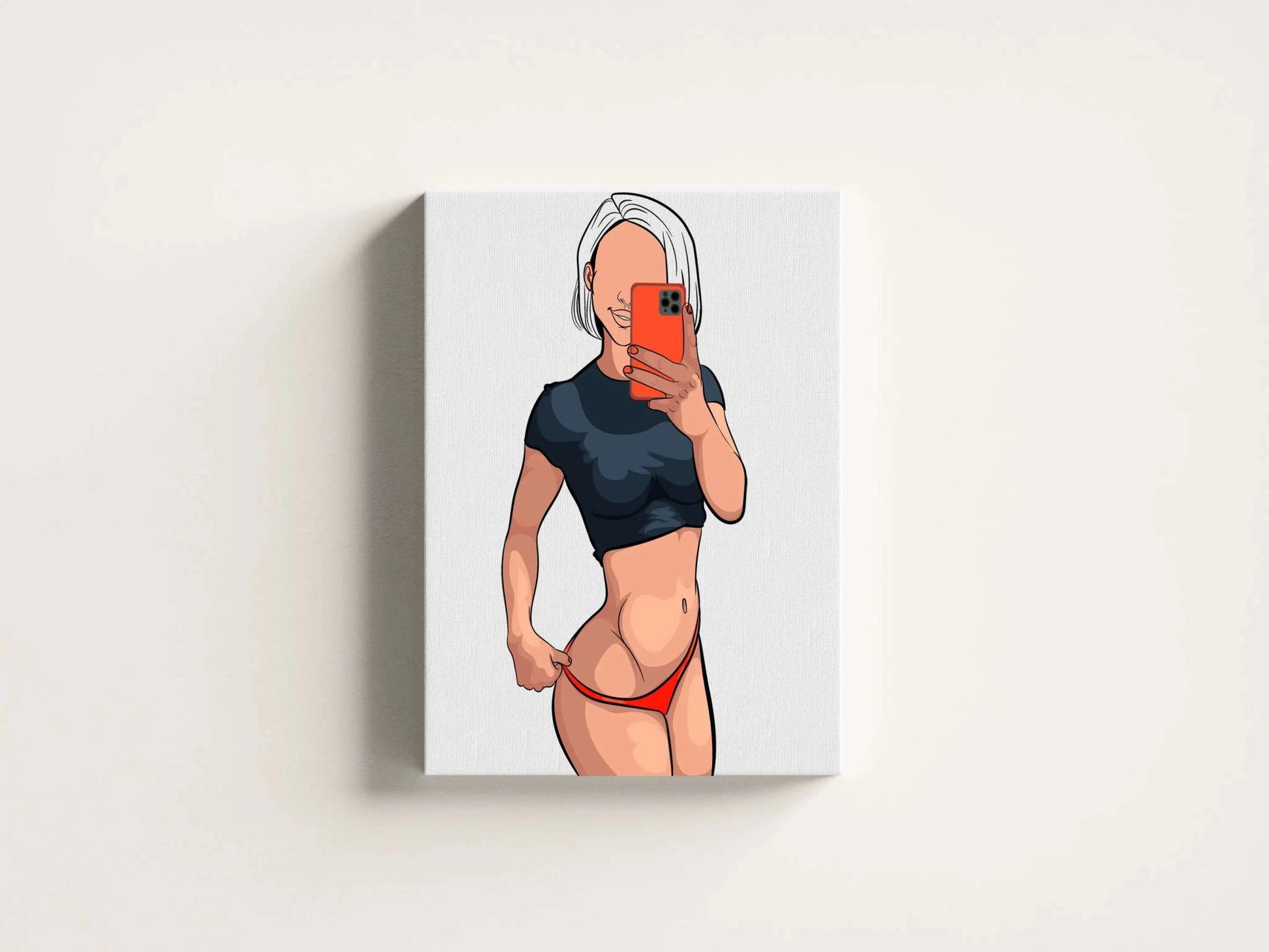 Model 40 - Baked Art: Digital artwork of a stylish figure taking a selfie, featuring vivid colors and clean lines.