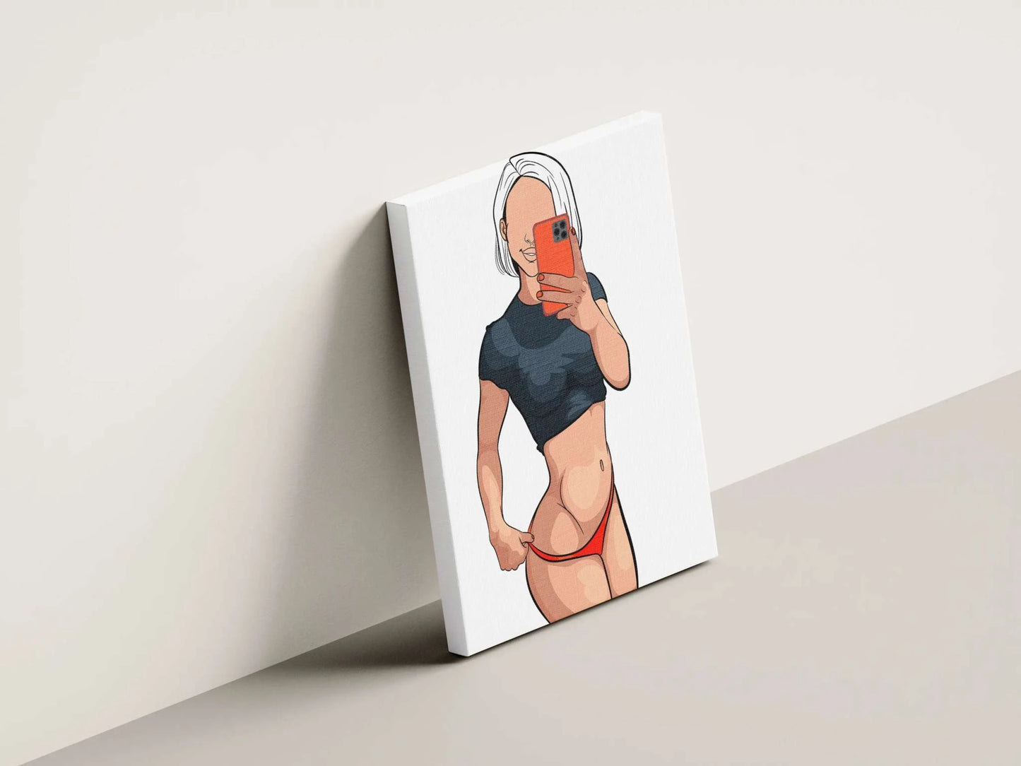 Digital art of a stylish figure taking a selfie, highlighting vivid colors and modern design.