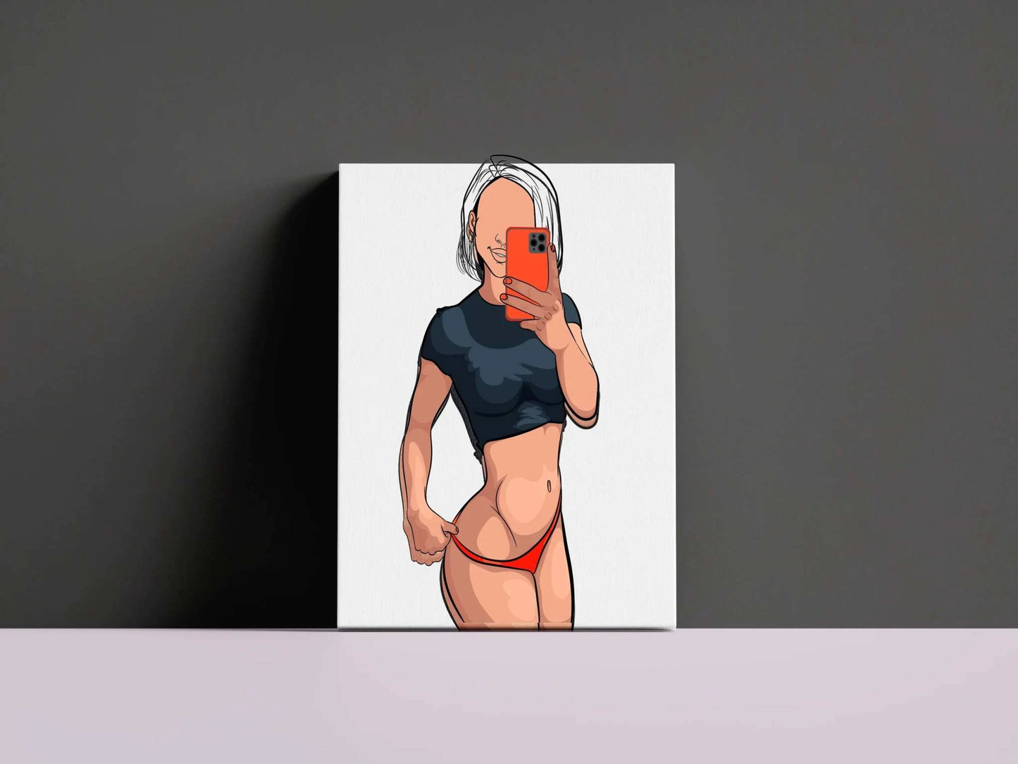 Digital artwork featuring a confident figure taking a selfie, showcasing clean lines and vivid colors, ideal for modern creative projects.