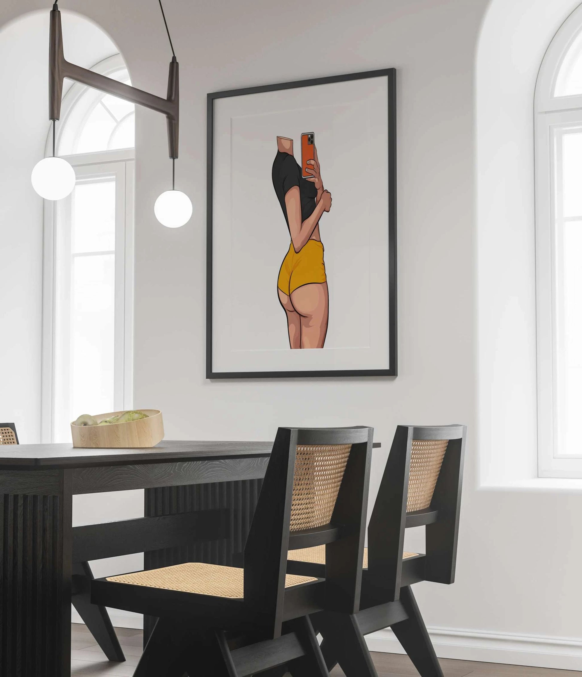 Model 42 - Baked Art digital artwork in modern dining room setting.