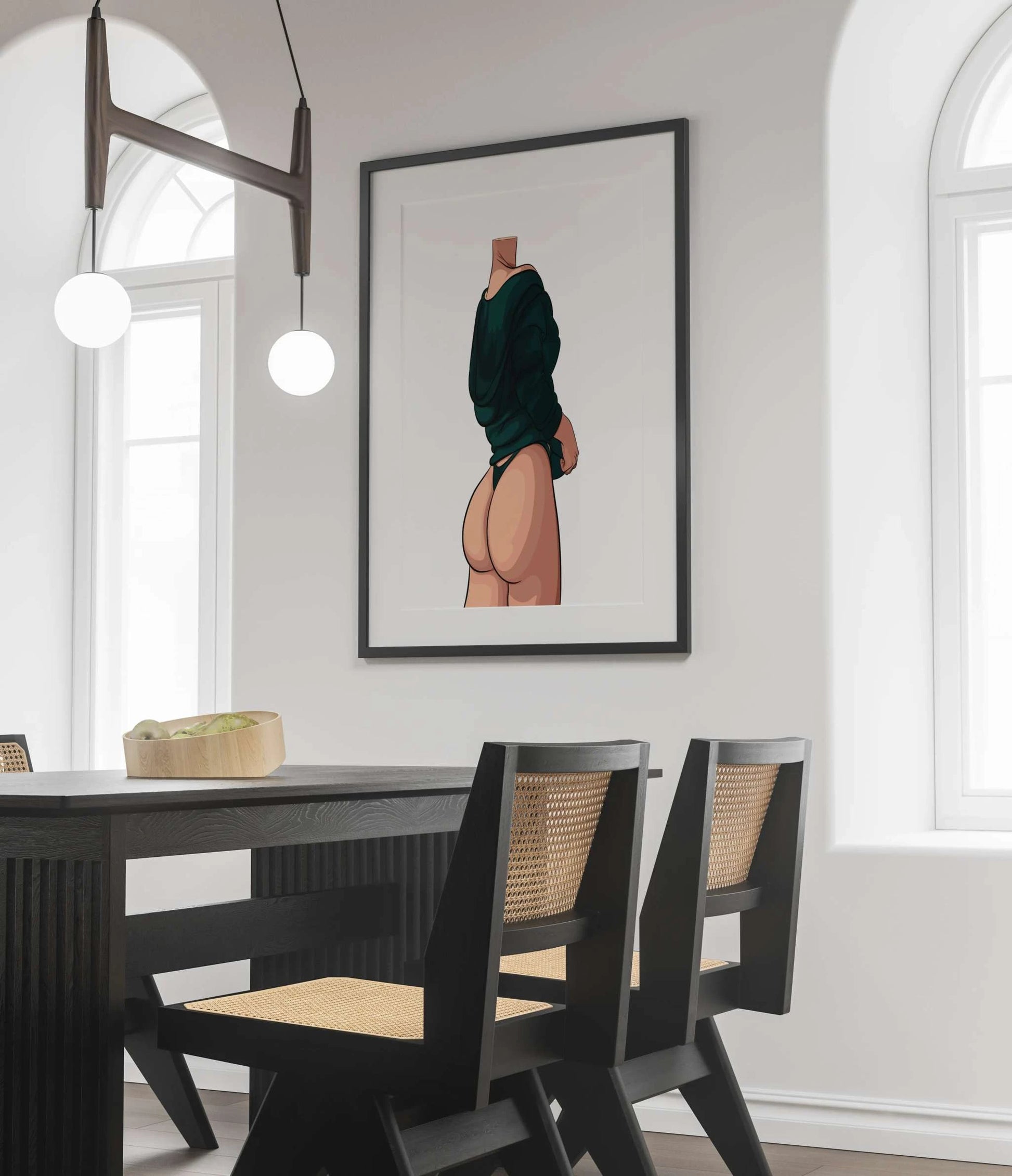 Model 44 - Baked Art digital illustration displayed in modern dining room.