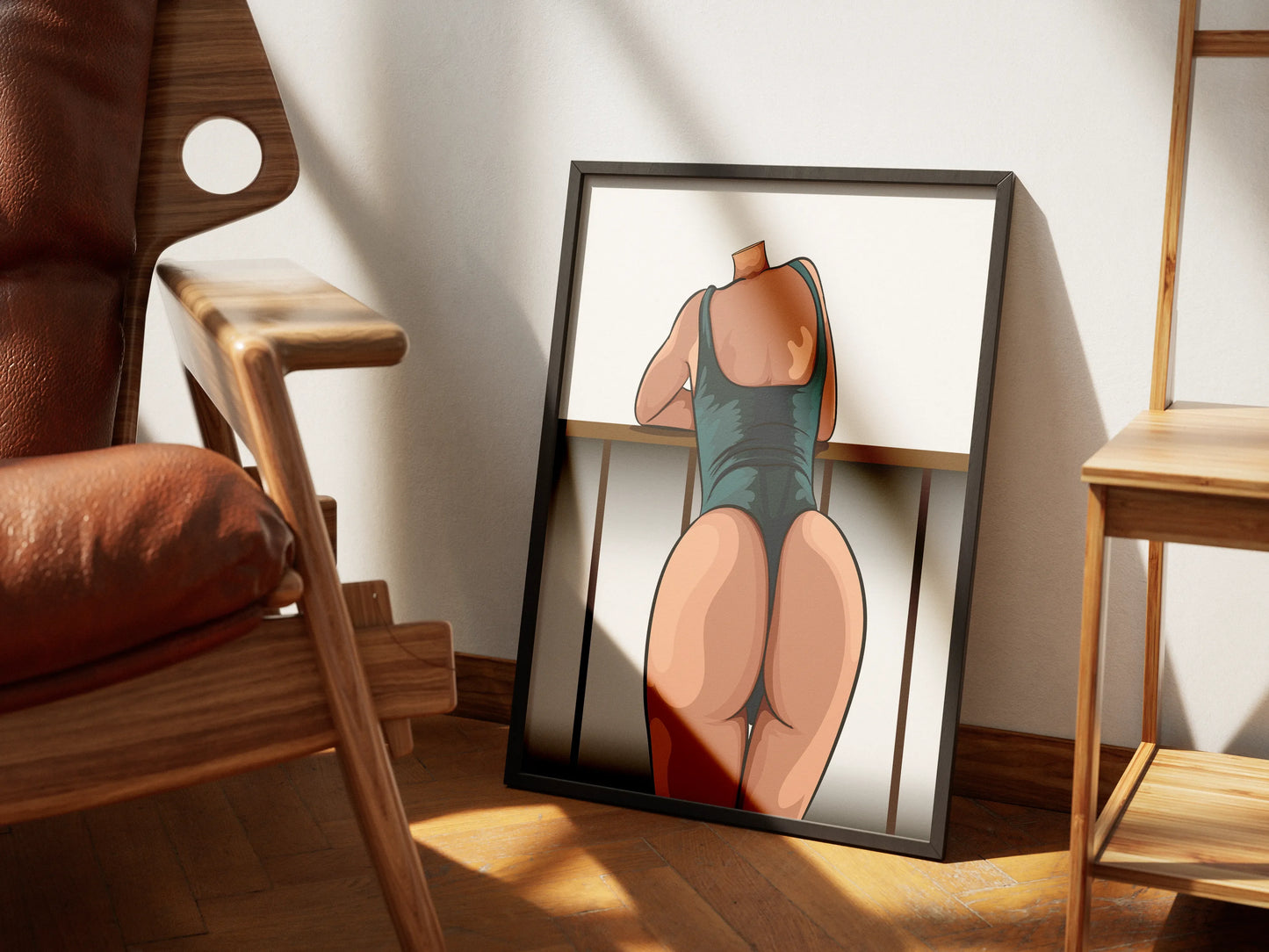 Digital artwork of Model 45 in sleek swimwear, showcasing dynamic shading and form.