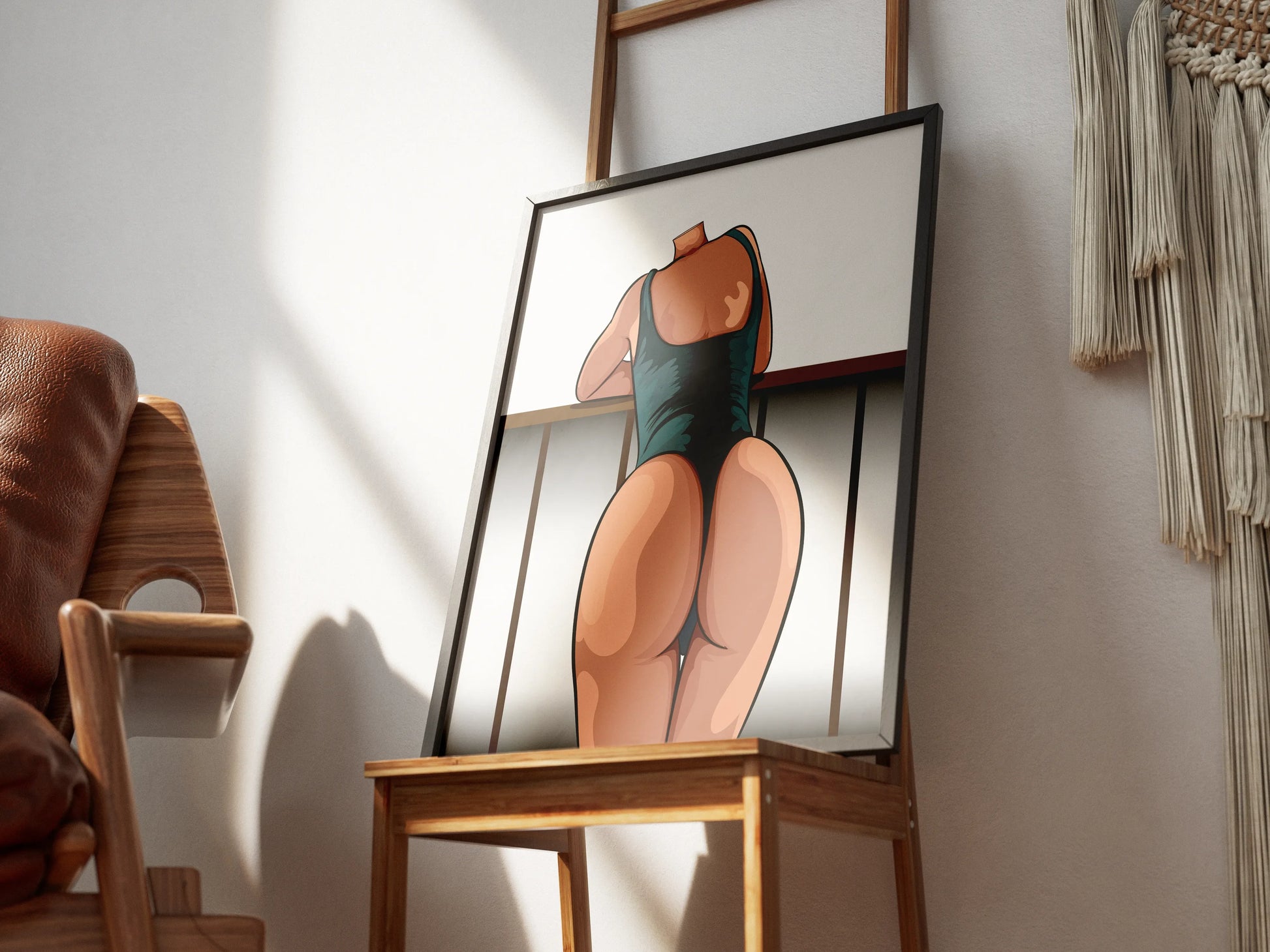 Digital artwork of a bold character model in swimwear, highlighting dynamic shading and form in 'Model 45 - Baked Art'.