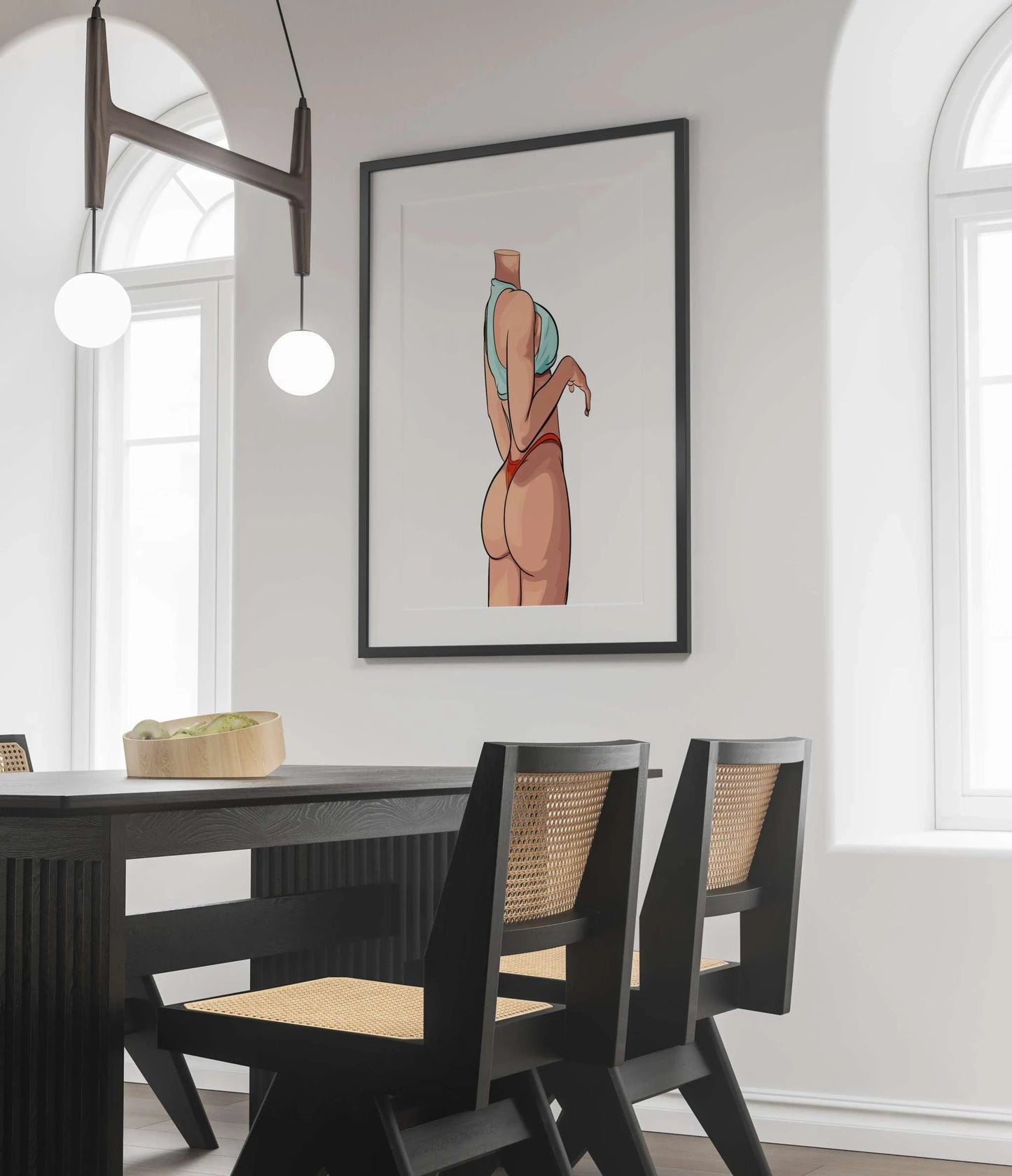 Model 48 - Baked Art digital artwork displayed in a modern dining room.