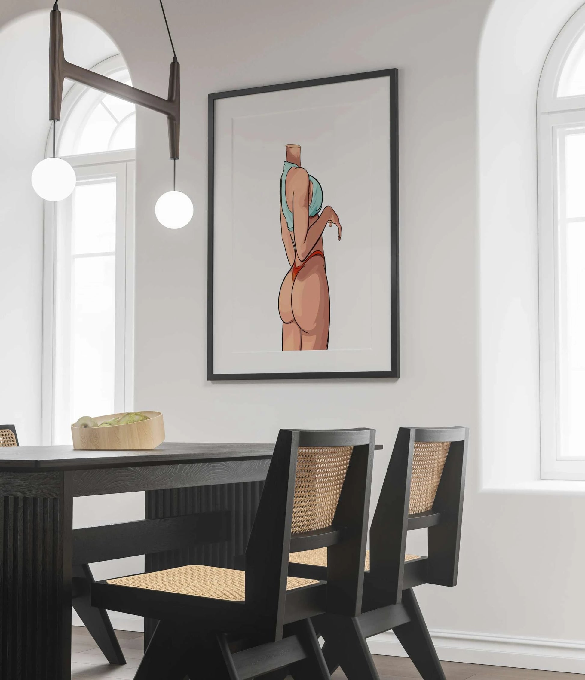 Model 48 - Baked Art digital artwork displayed in a modern dining room.