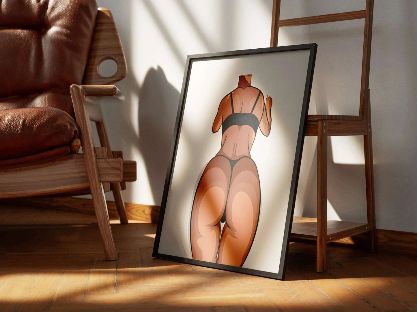Digital artwork of Model 49 in a frame, featuring bold character design and vibrant colors.