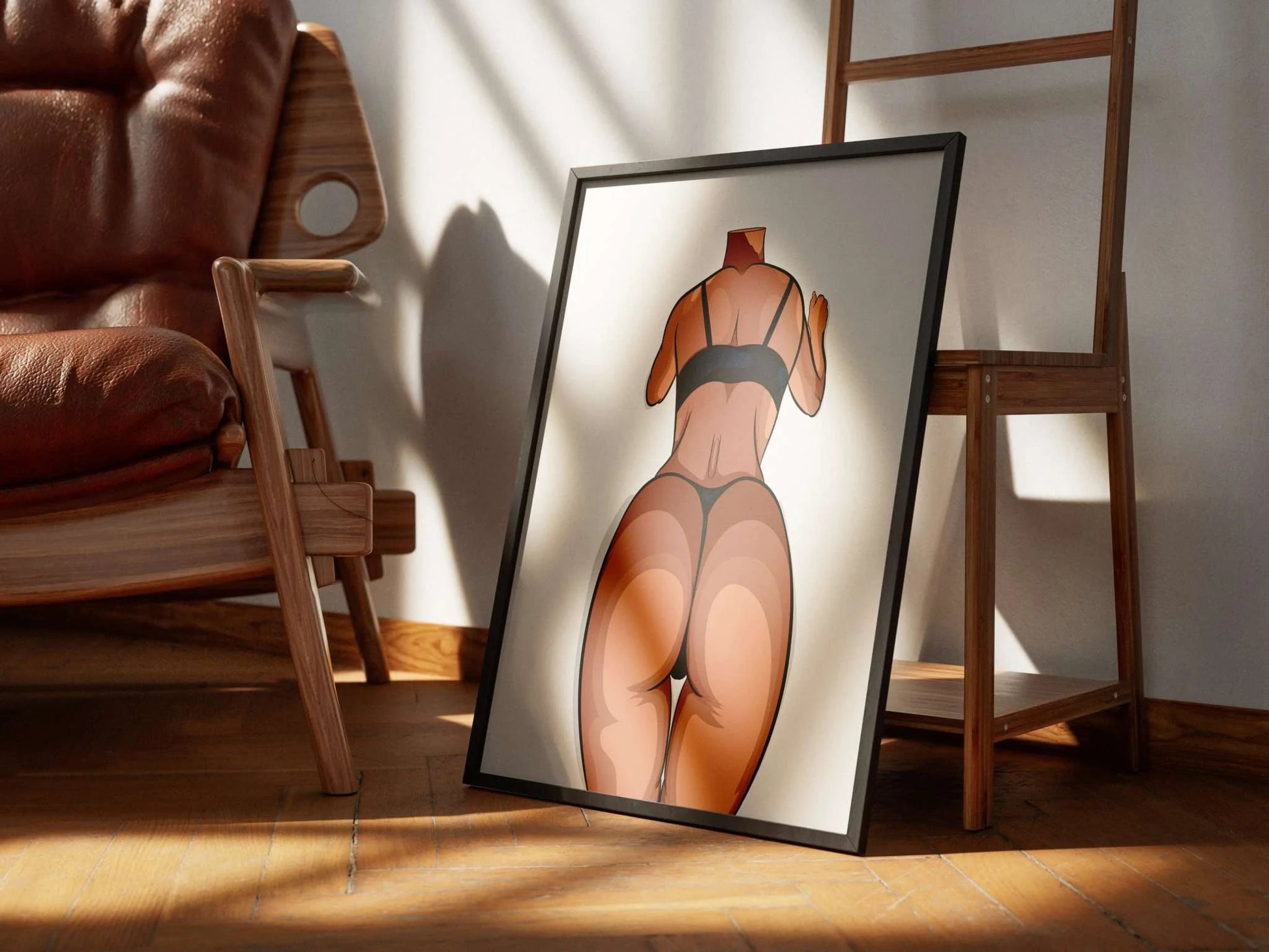 Digital artwork of Model 49 in a frame, featuring bold character design and vibrant colors.