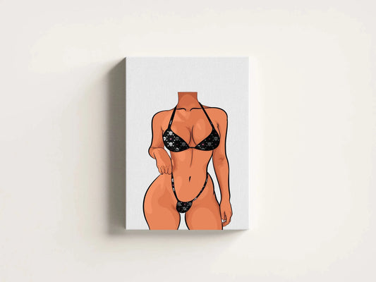 Digital bikini model art on canvas showcasing detailed anatomy and refined features, ideal for creative projects; Model 4 - Baked Art.