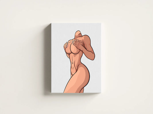 Model 52 - Dynamic Curve digital figure artwork on canvas, headless female design for customization.