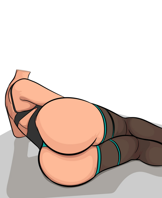 Model 55 - Baked Art digital illustration featuring a curvy pose, detailed shading, and bold lines.