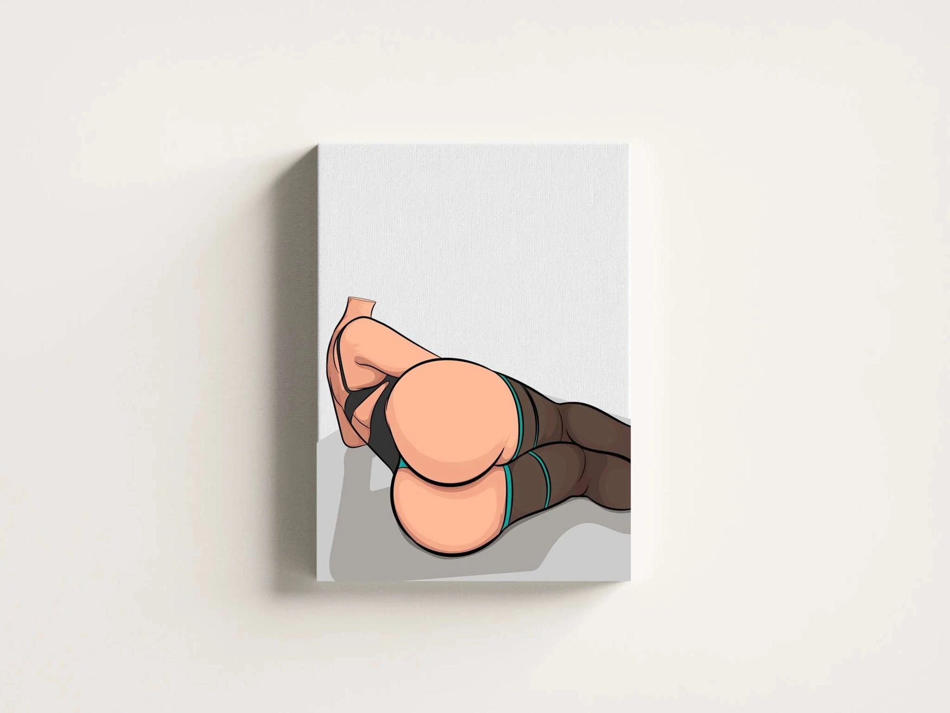 Digital artwork of a lingerie model in curvy pose, featuring detailed shading and bold aesthetic.