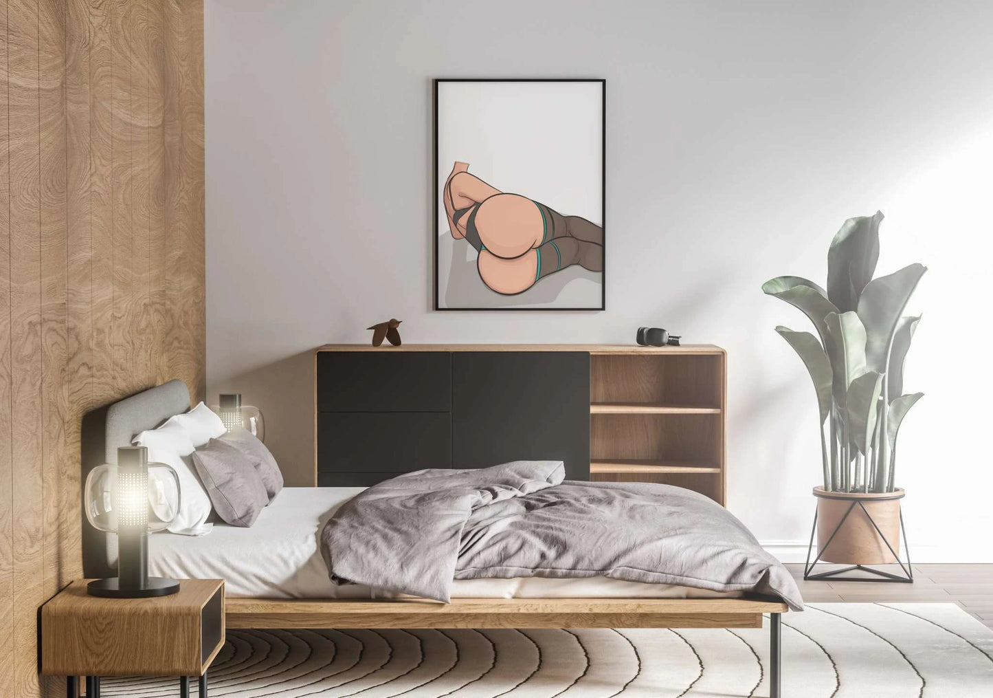 Digital art print featuring curvy pose, clean lines, and bold aesthetic, titled "Model 55 - Baked Art".