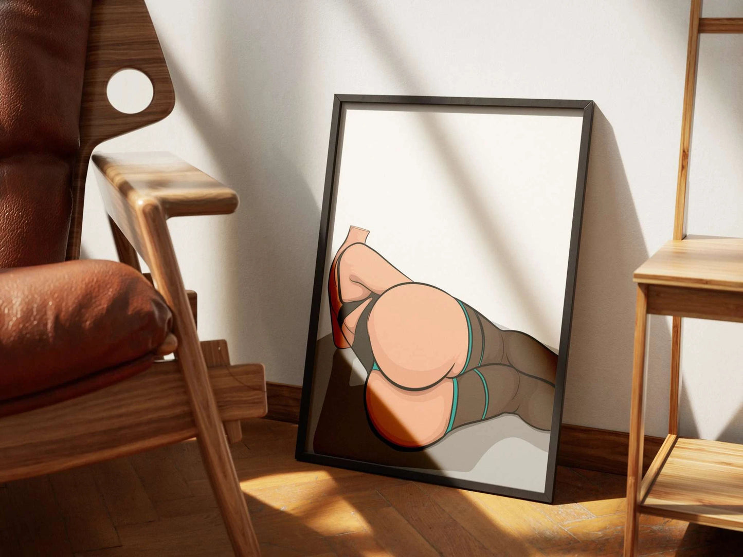 Lingerie Model 55 digital art in frame with curvy pose and detailed shading.