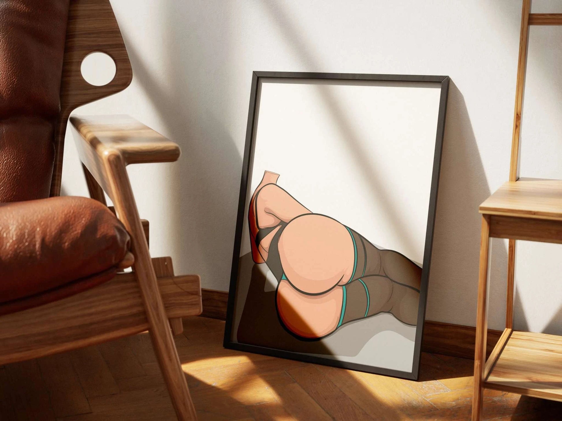 Lingerie Model 55 digital art in frame with curvy pose and detailed shading.