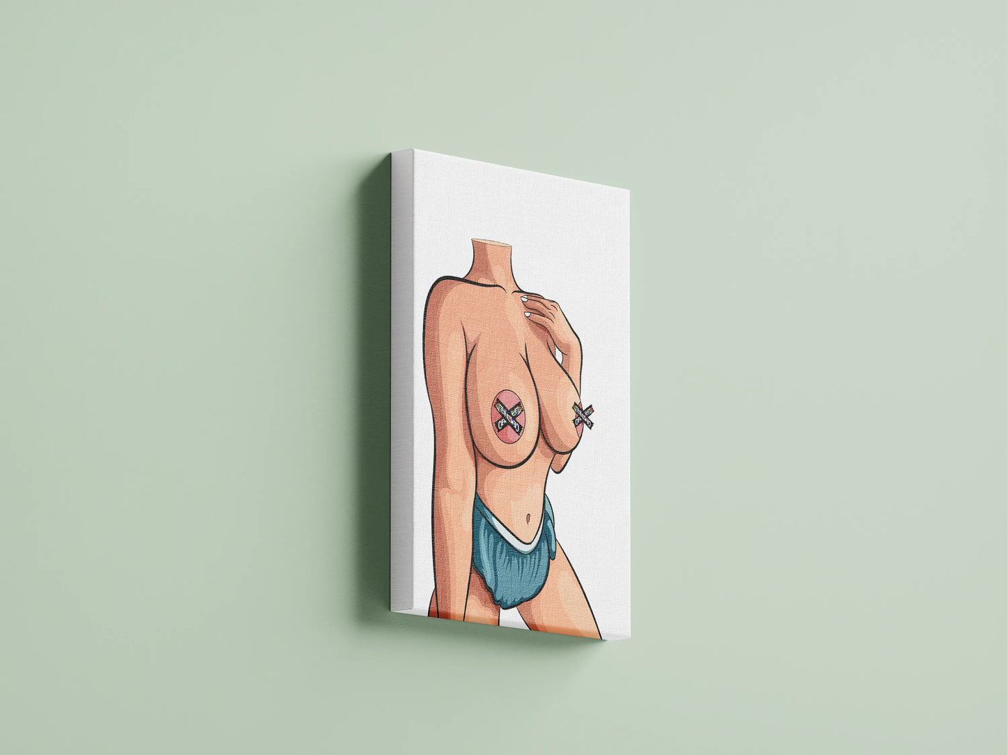 Elegant headless female silhouette art on canvas, Model 56 for digital downloads and customized designs.