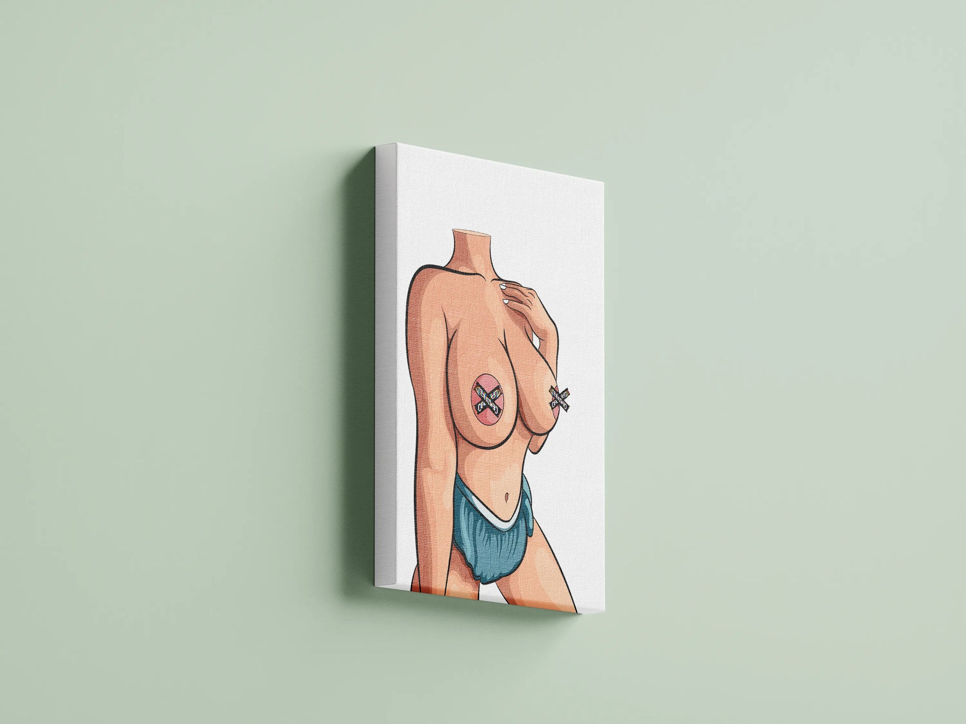 Elegant headless female silhouette art on canvas, Model 56 for digital downloads and customized designs.