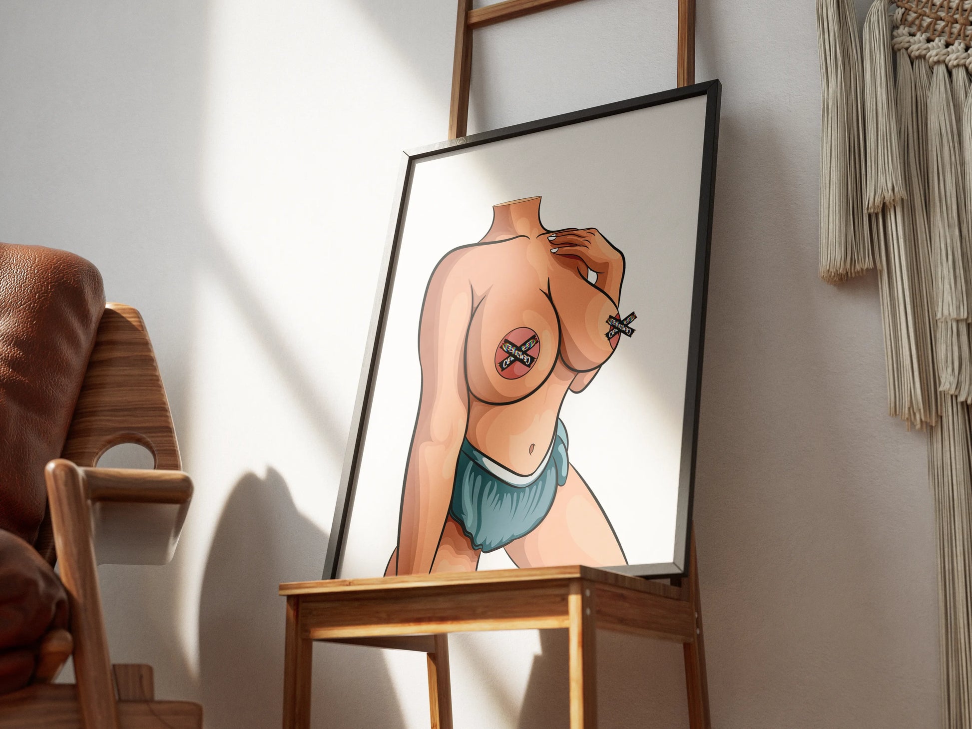 Elegant female silhouette art on framed canvas, showcasing a modern headless form for customizable digital art and fashion designs.