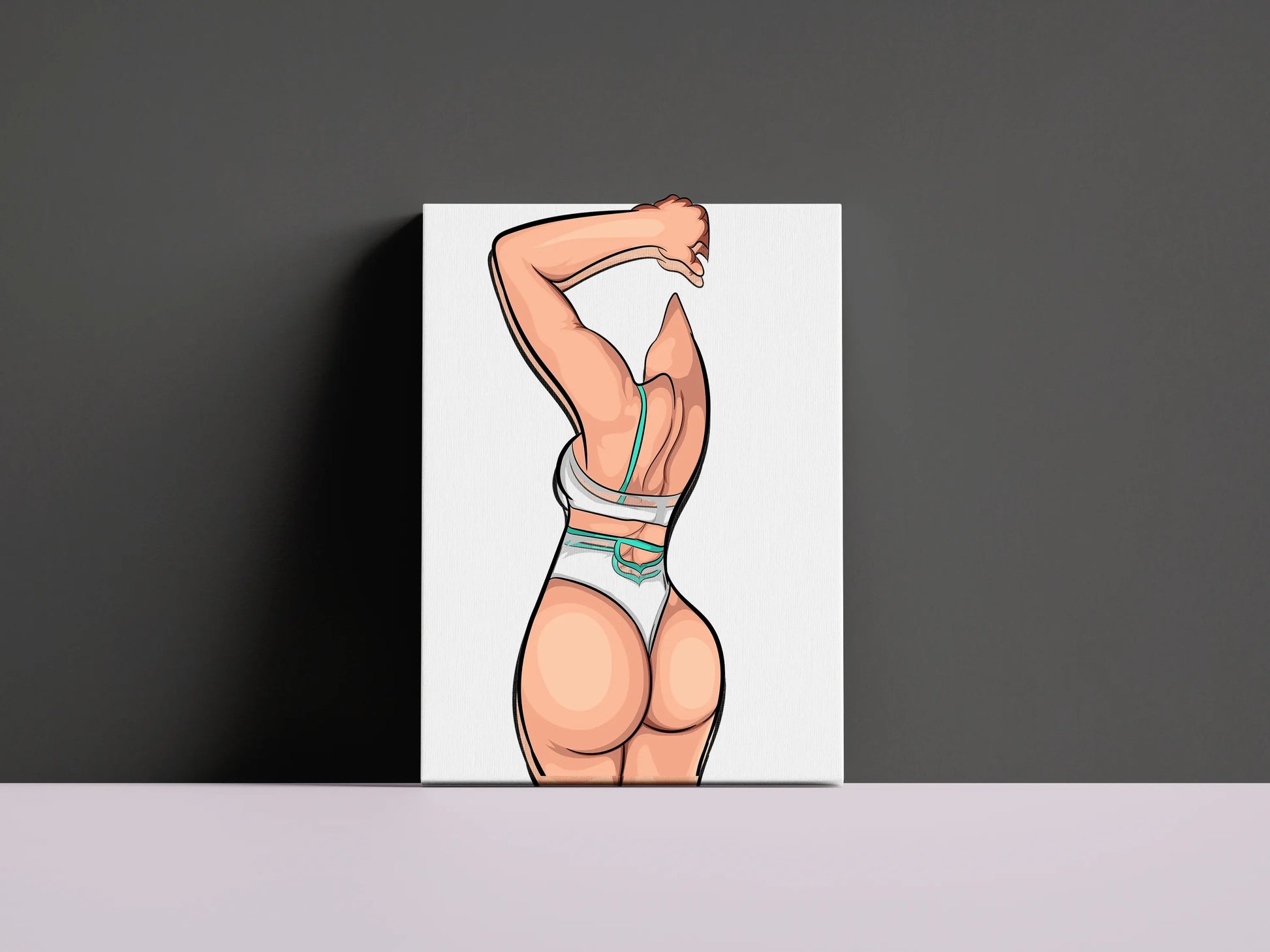 Dynamic digital artwork of a bold figure, Model 59 - Baked Art, on display.