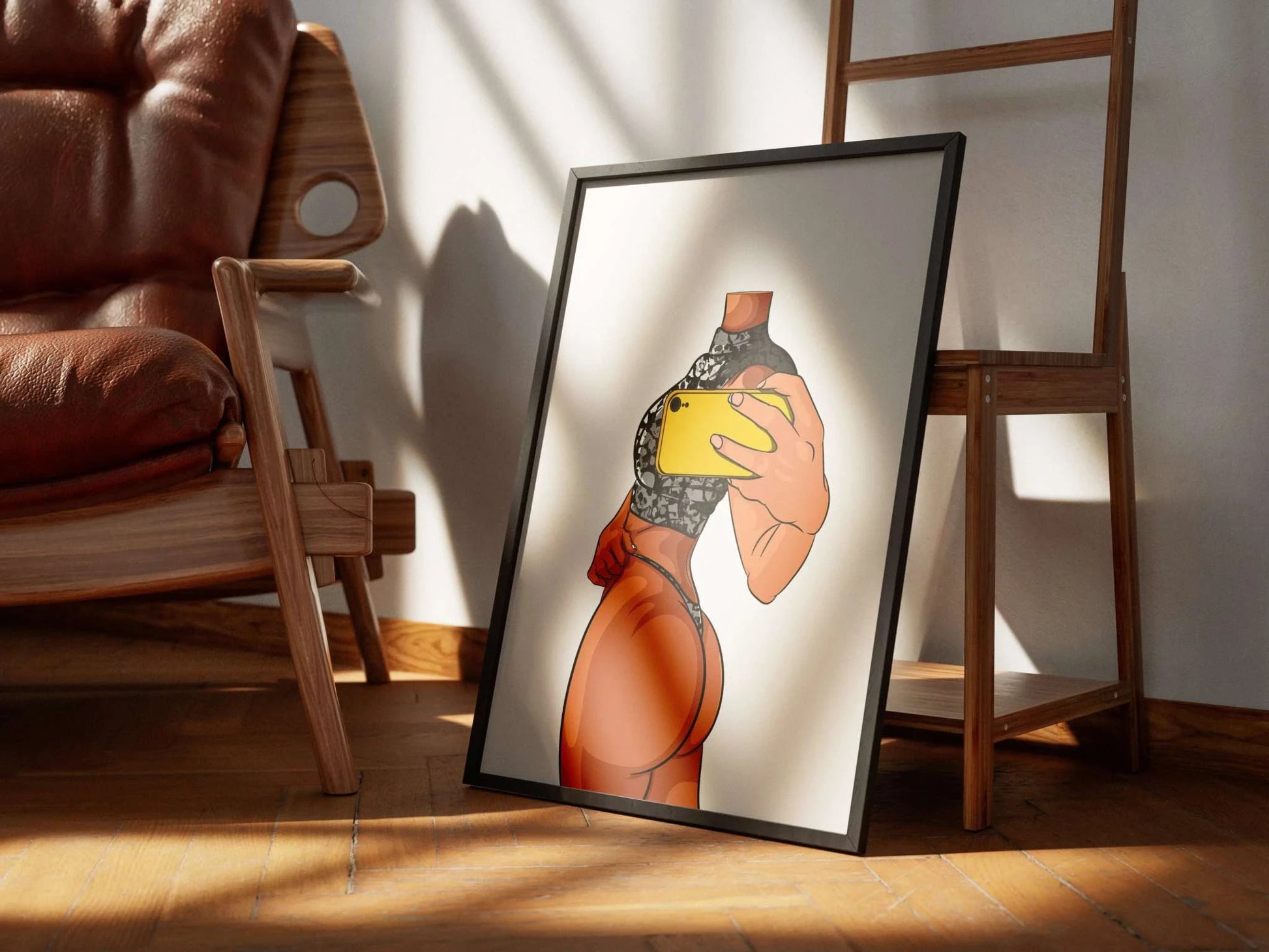 Digital art print featuring a lingerie-clad figure showcasing realistic anatomy and intricate fabric textures by Digitalized Arts.