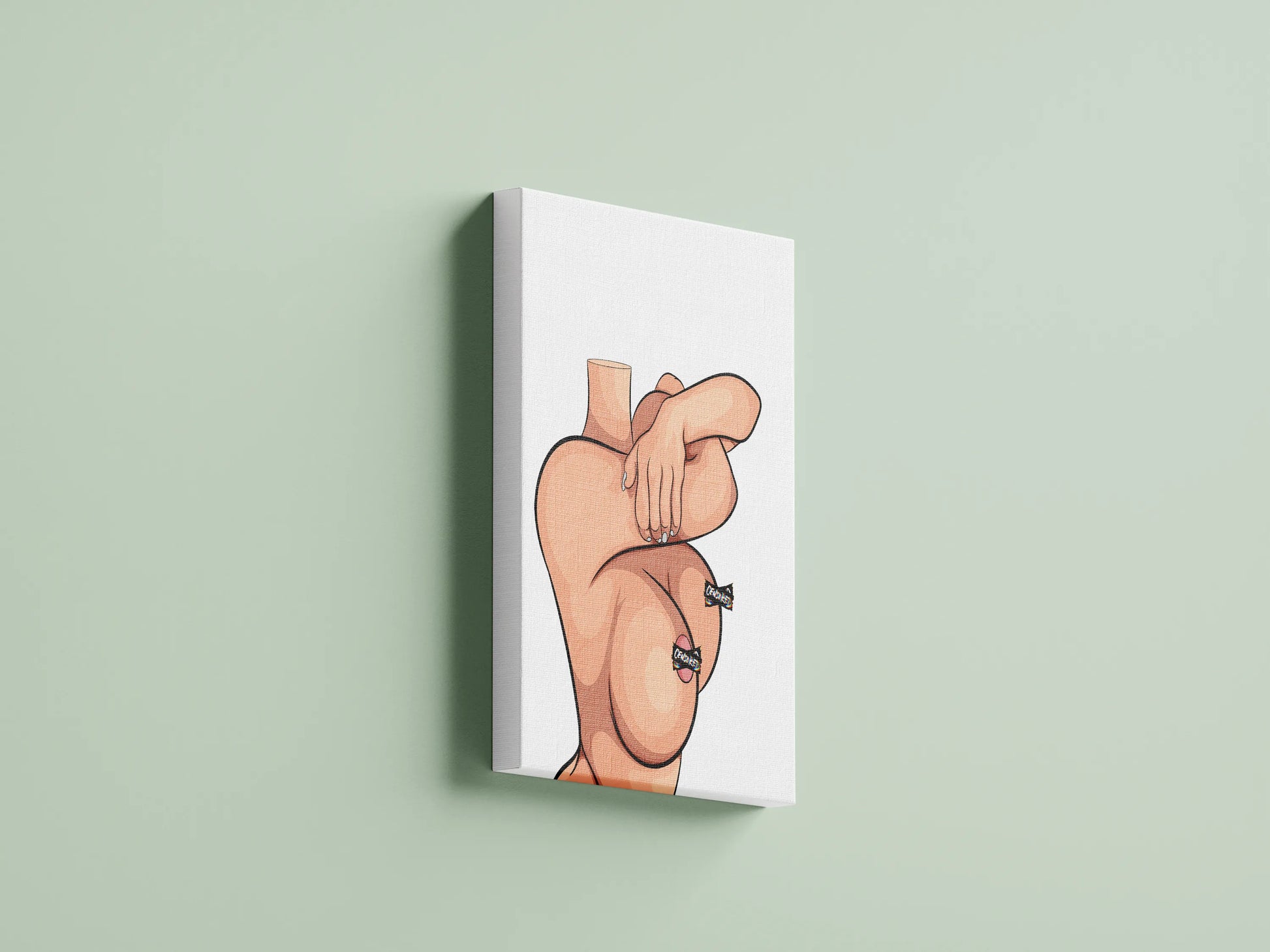 Customizable digital art of a female figure in an elegant sensual pose on canvas.