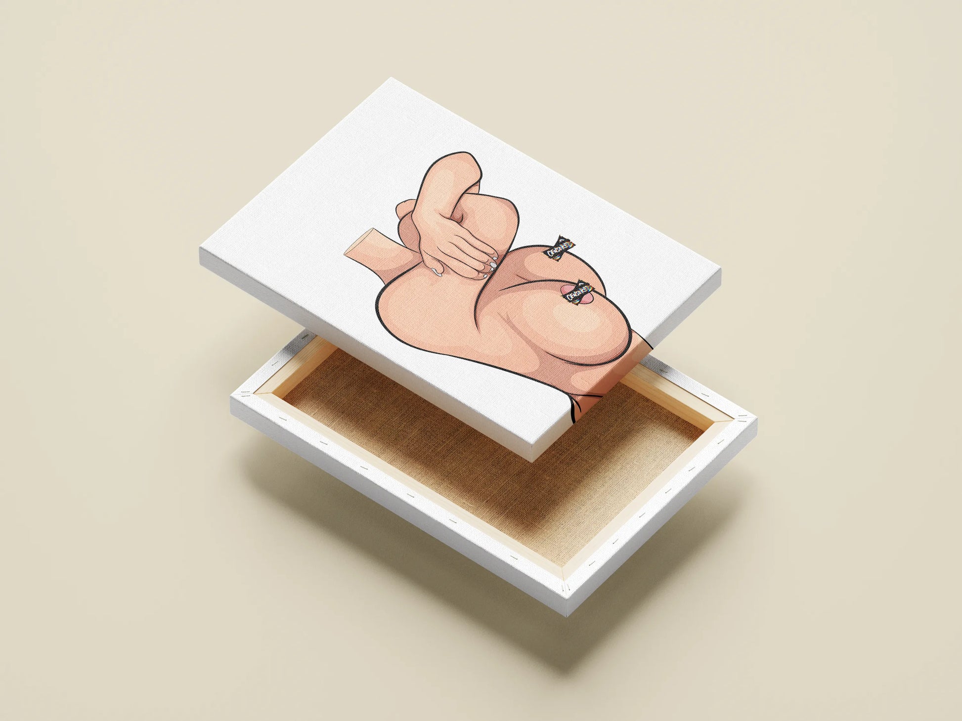 Elegant sensual female digital art on customizable canvas.