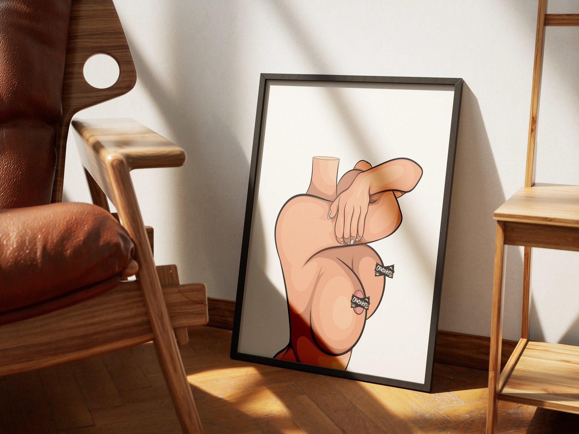 Elegant sensual digital artwork featuring customizable female figure in a frame; Model 60 - Baked Art.