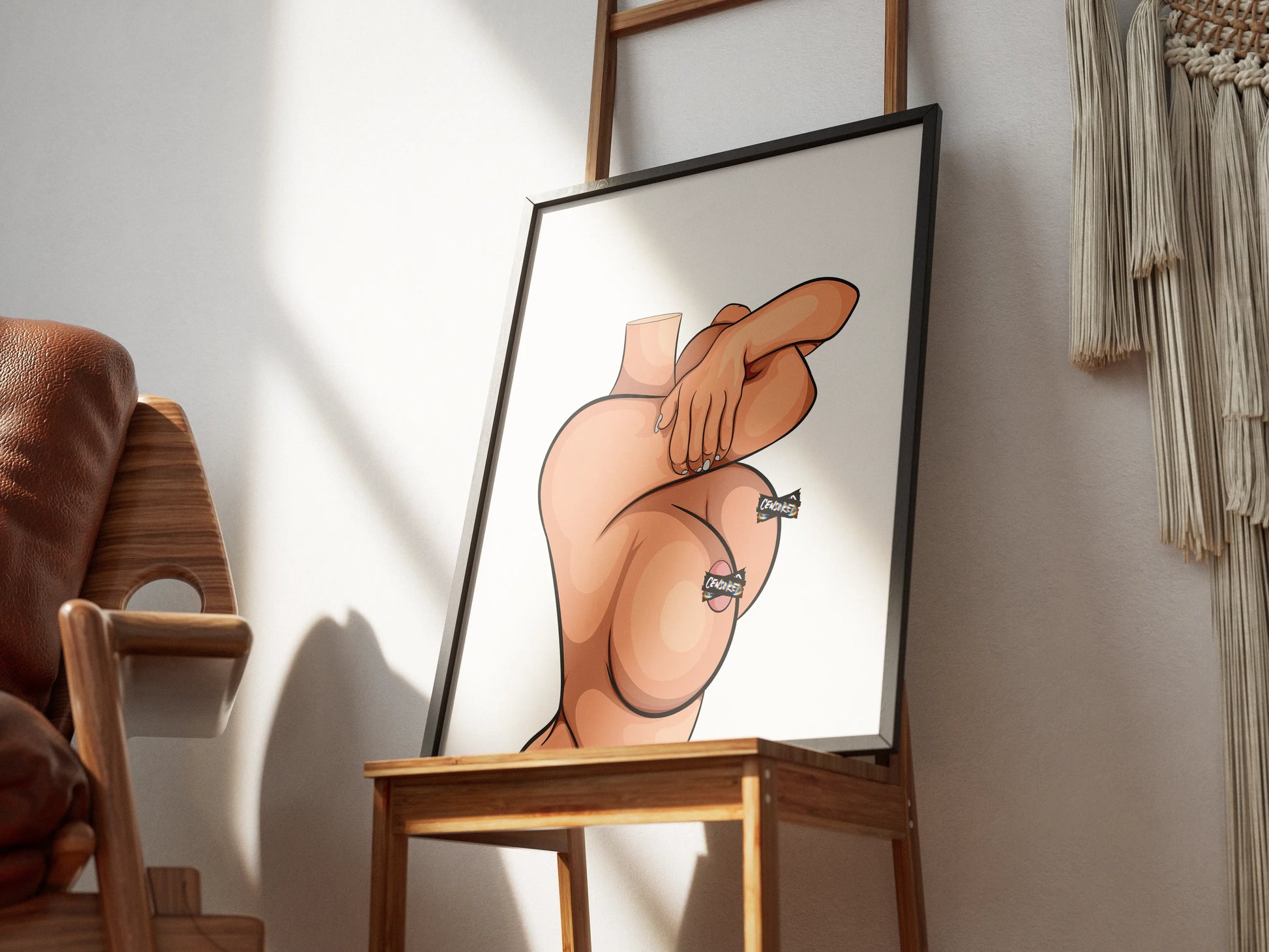 Digital artwork of a customizable female figure in an elegant sensual pose, suitable for prints and apparel.